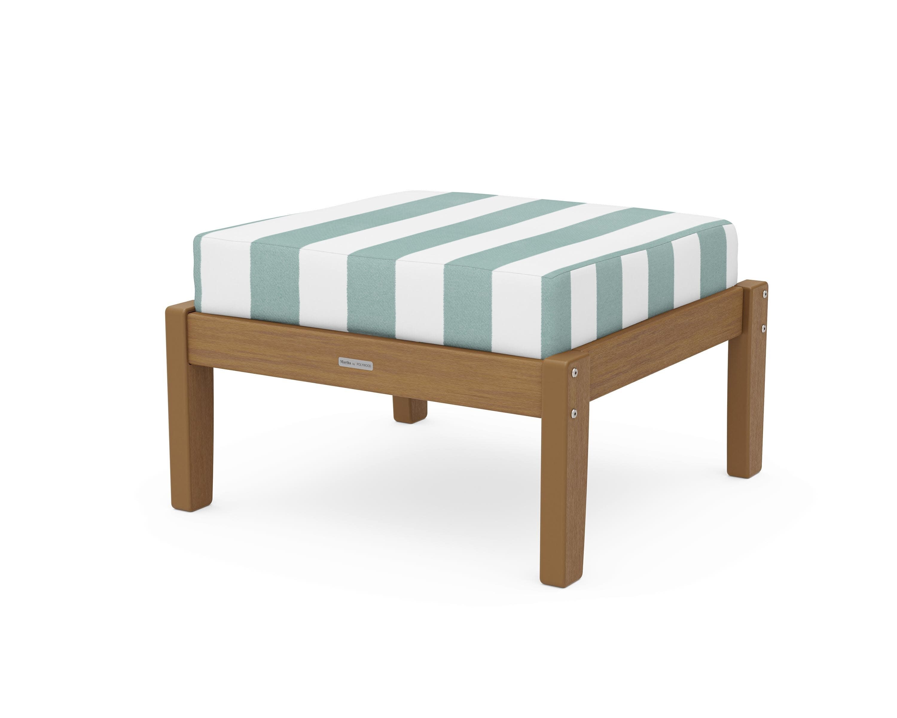 Chinoiserie Deep Seating Ottoman in Natural / Cabana Stripe Glacier Spa