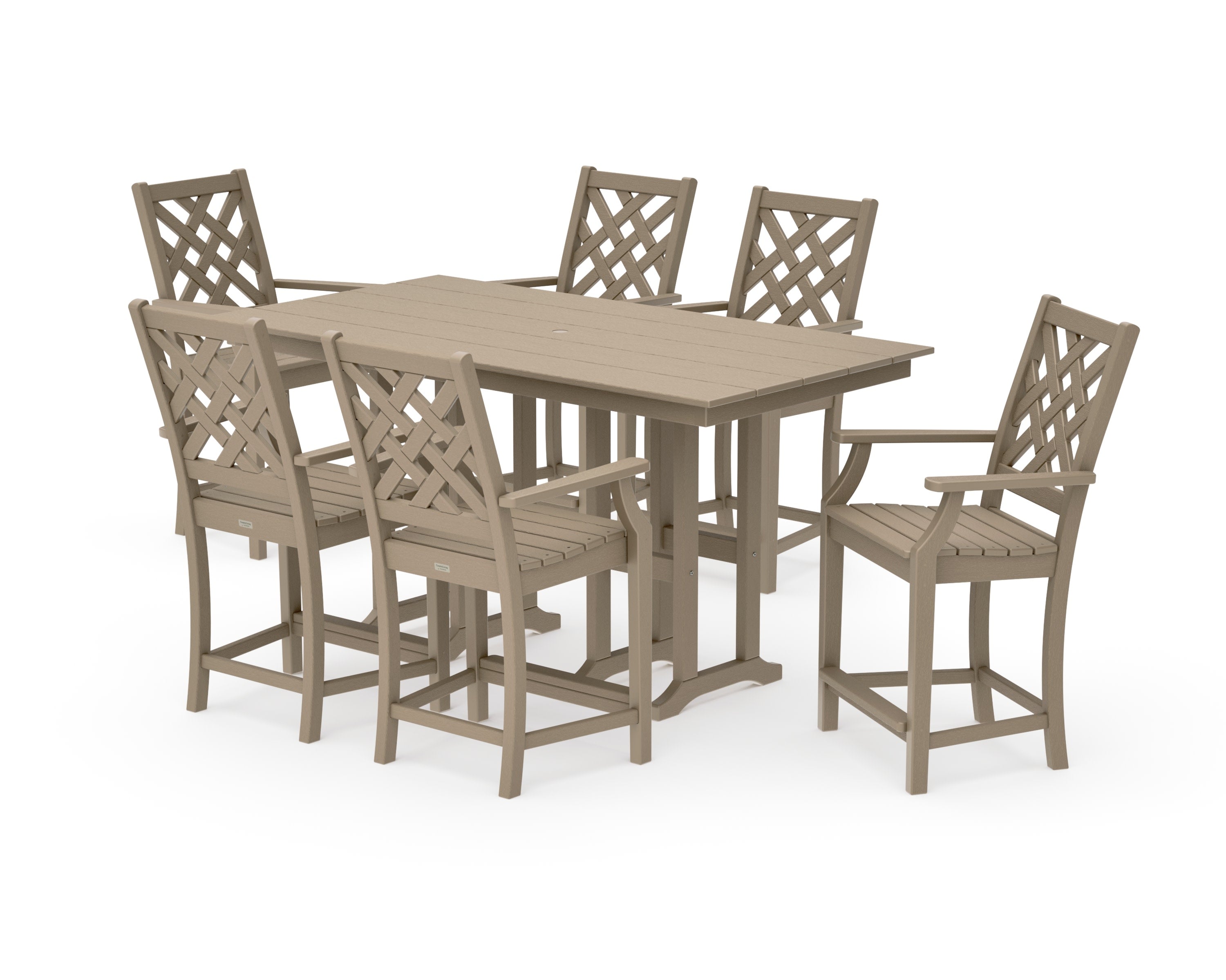Wovendale Arm Chair 7-Piece Farmhouse Counter Set in Vintage Sahara