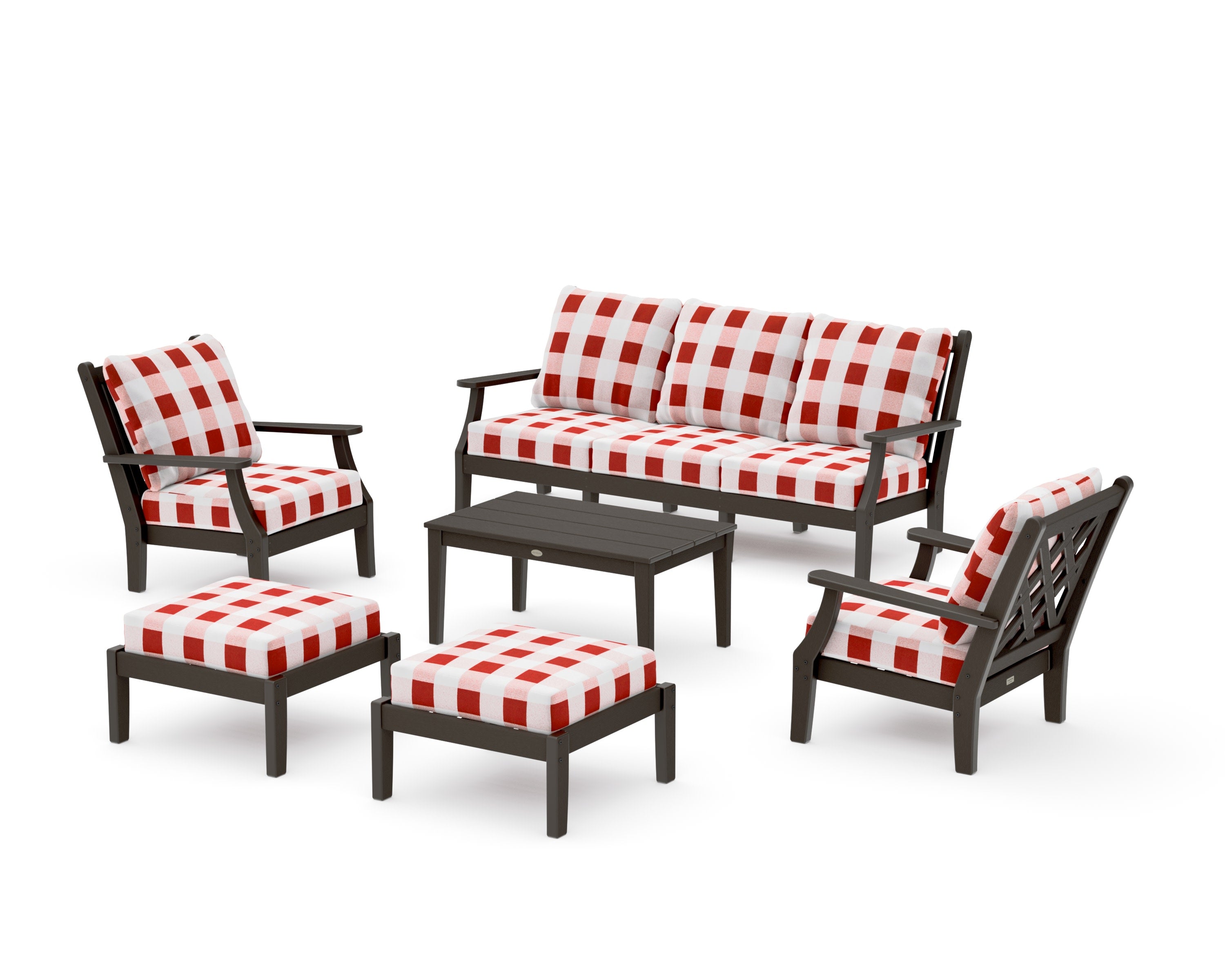 Wovendale 6-Piece Lounge Sofa Set in Vintage Coffee / Buffalo Plaid Crimson
