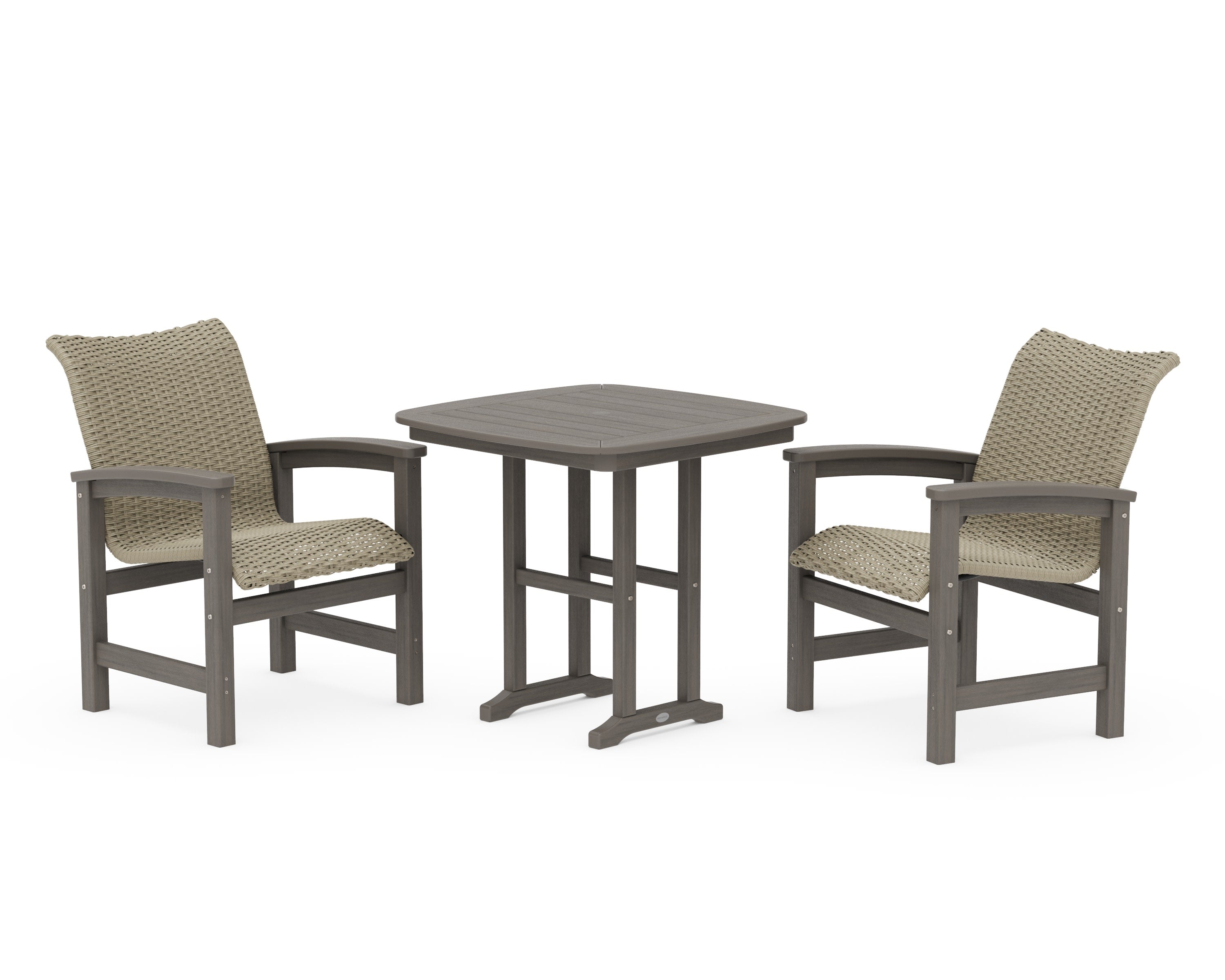 Coastal Woven 3-Piece Dining Set in Driftwood / Dune Grass