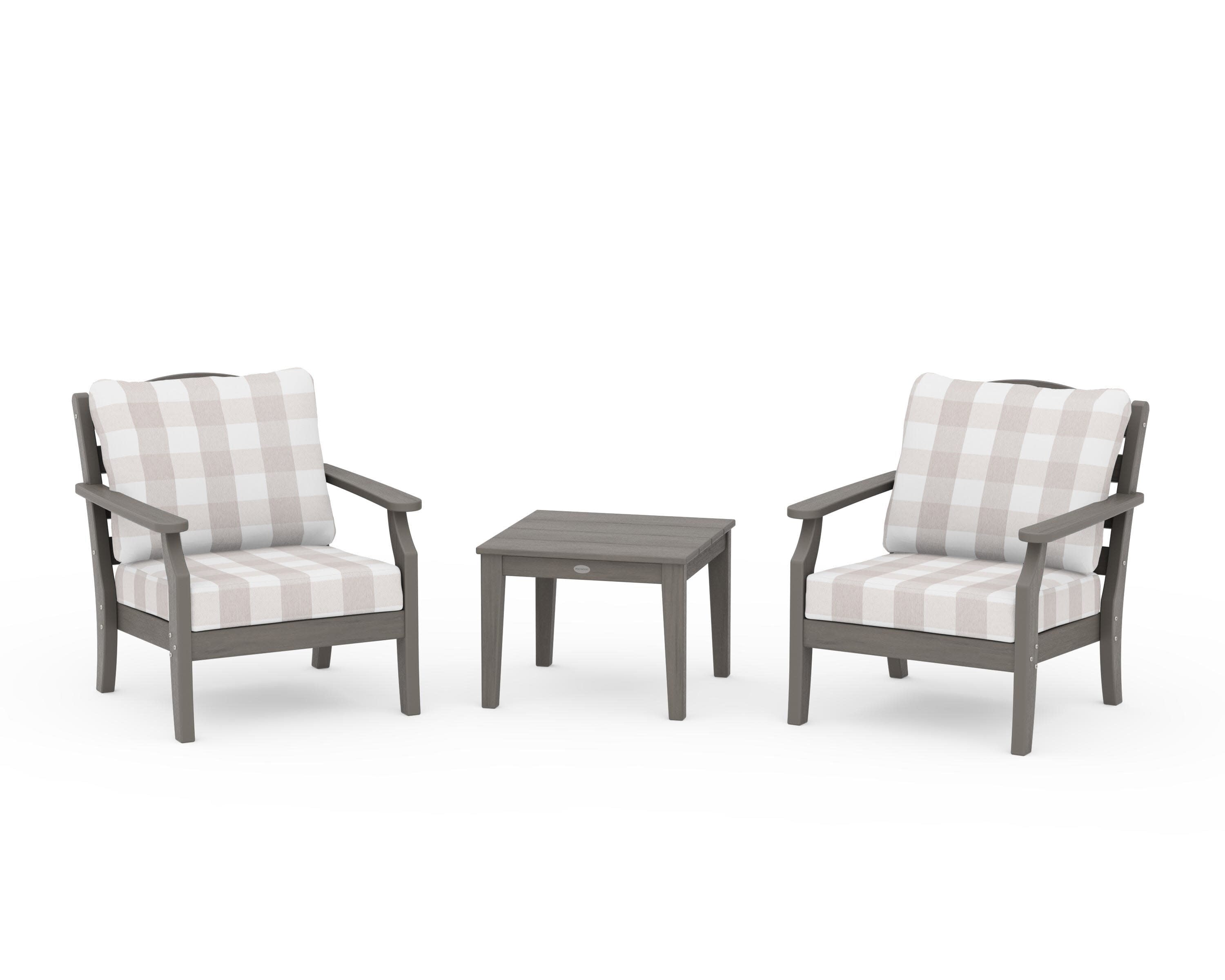 Savannah 3-Piece Deep Seating Set in Driftwood / Buffalo Plaid Dune Burlap