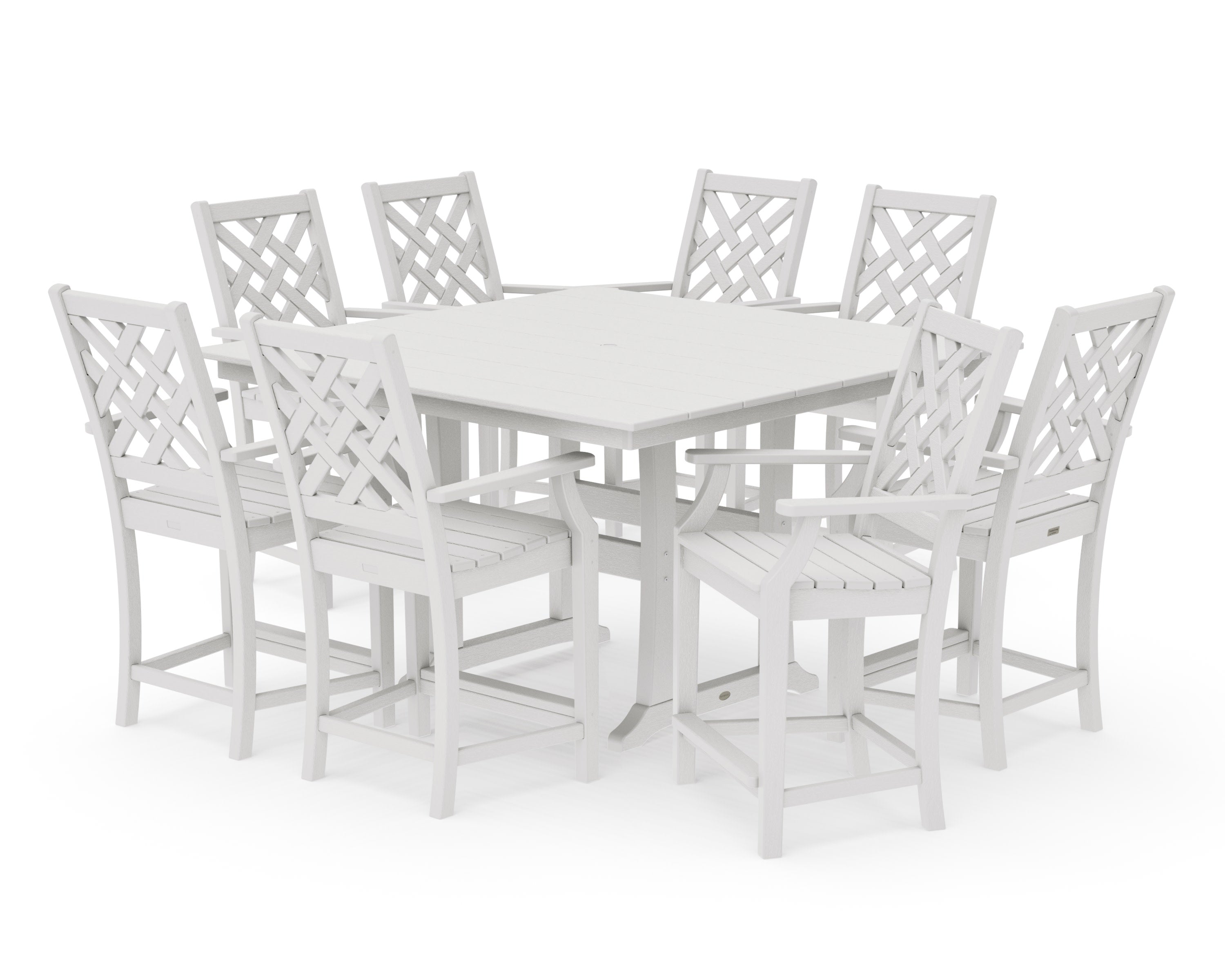 Wovendale 9-Piece Square Farmhouse Counter Set with Trestle Legs in Vintage White