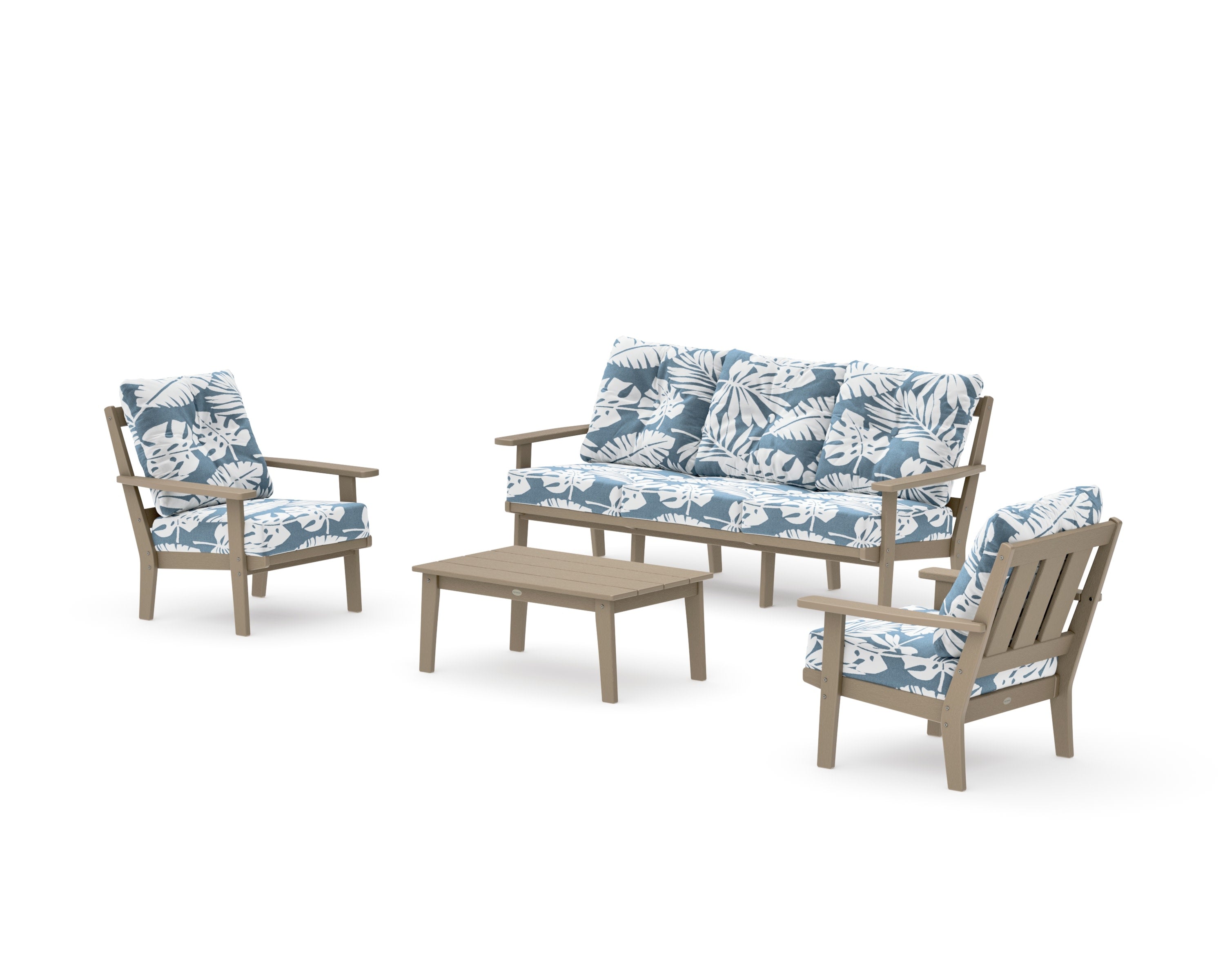Oxford 4-Piece Deep Seating Set with Sofa in Vintage Sahara / Leaf Sky Blue