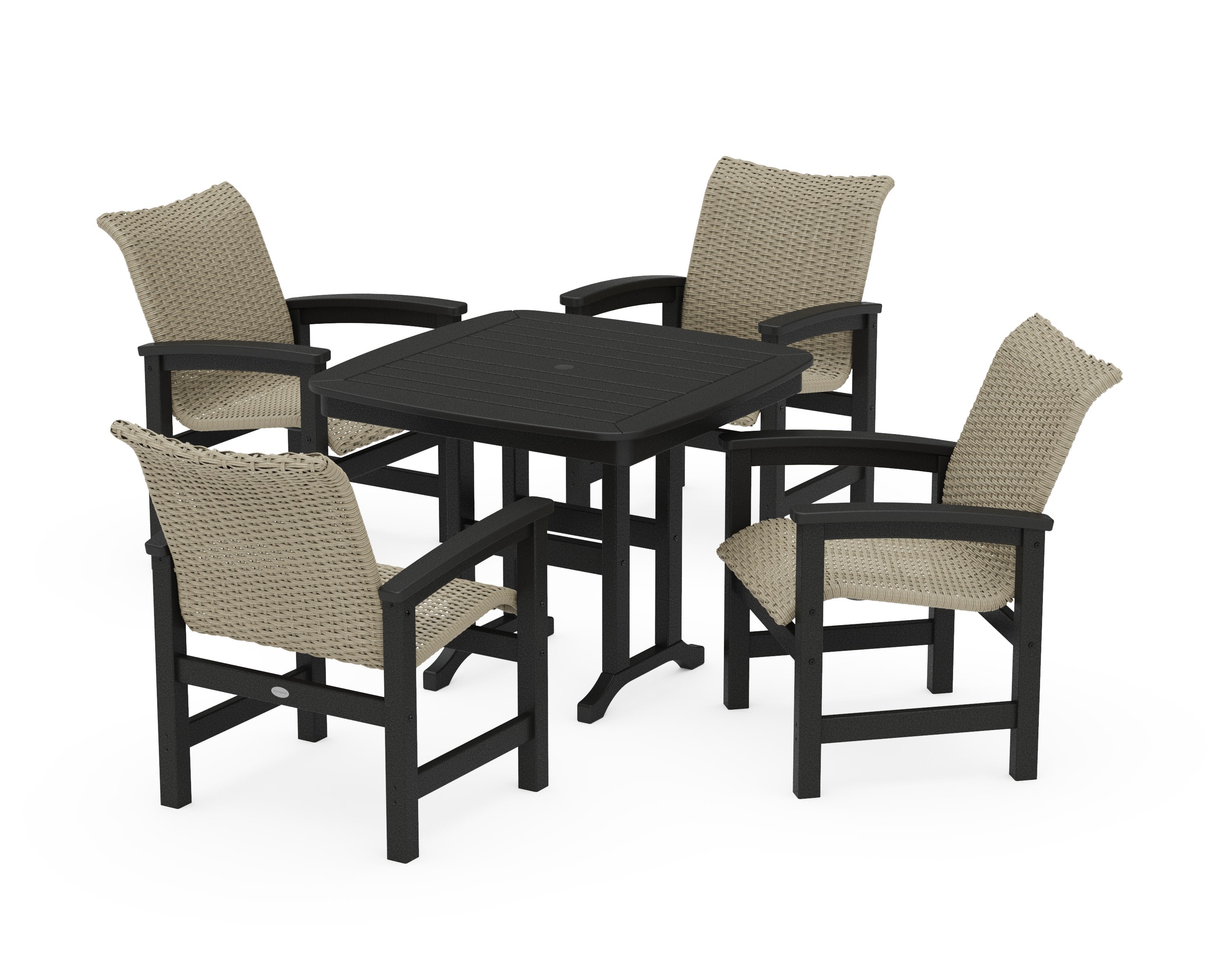 Coastal Woven 5-Piece Dining Set in Black / Dune Grass