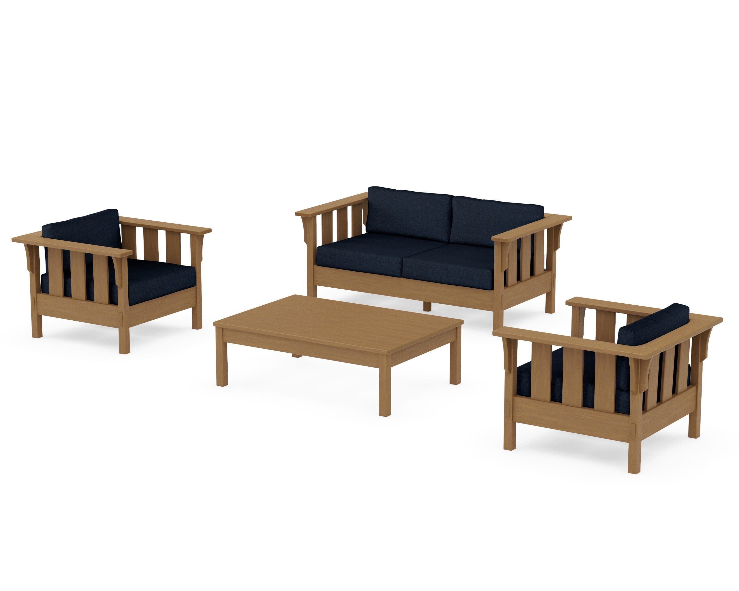 Acadia 4-Piece Deep Seating Set with Loveseat in Natural / Marine Indigo
