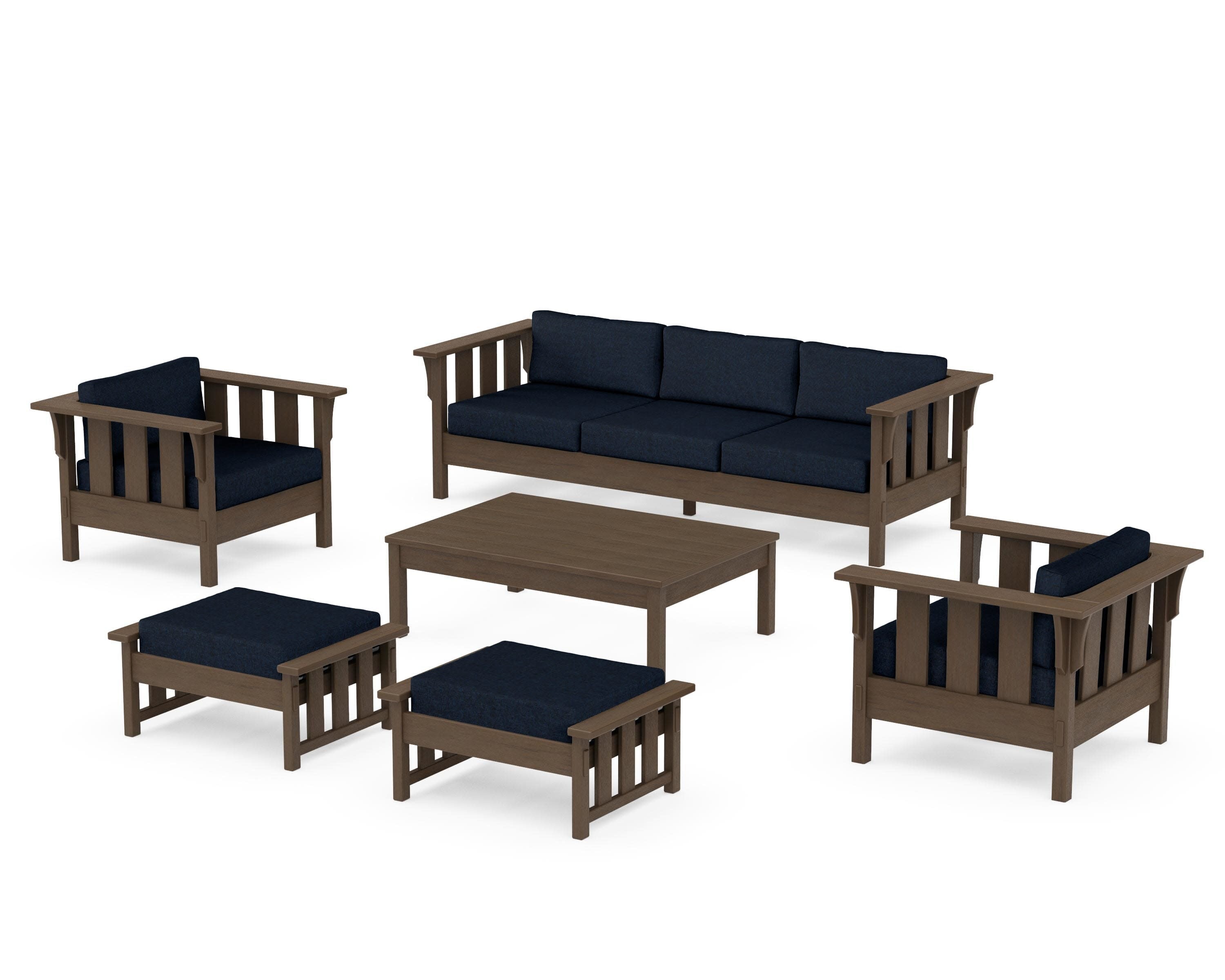 Acadia 6-Piece Lounge Sofa Set in Kona / Marine Indigo
