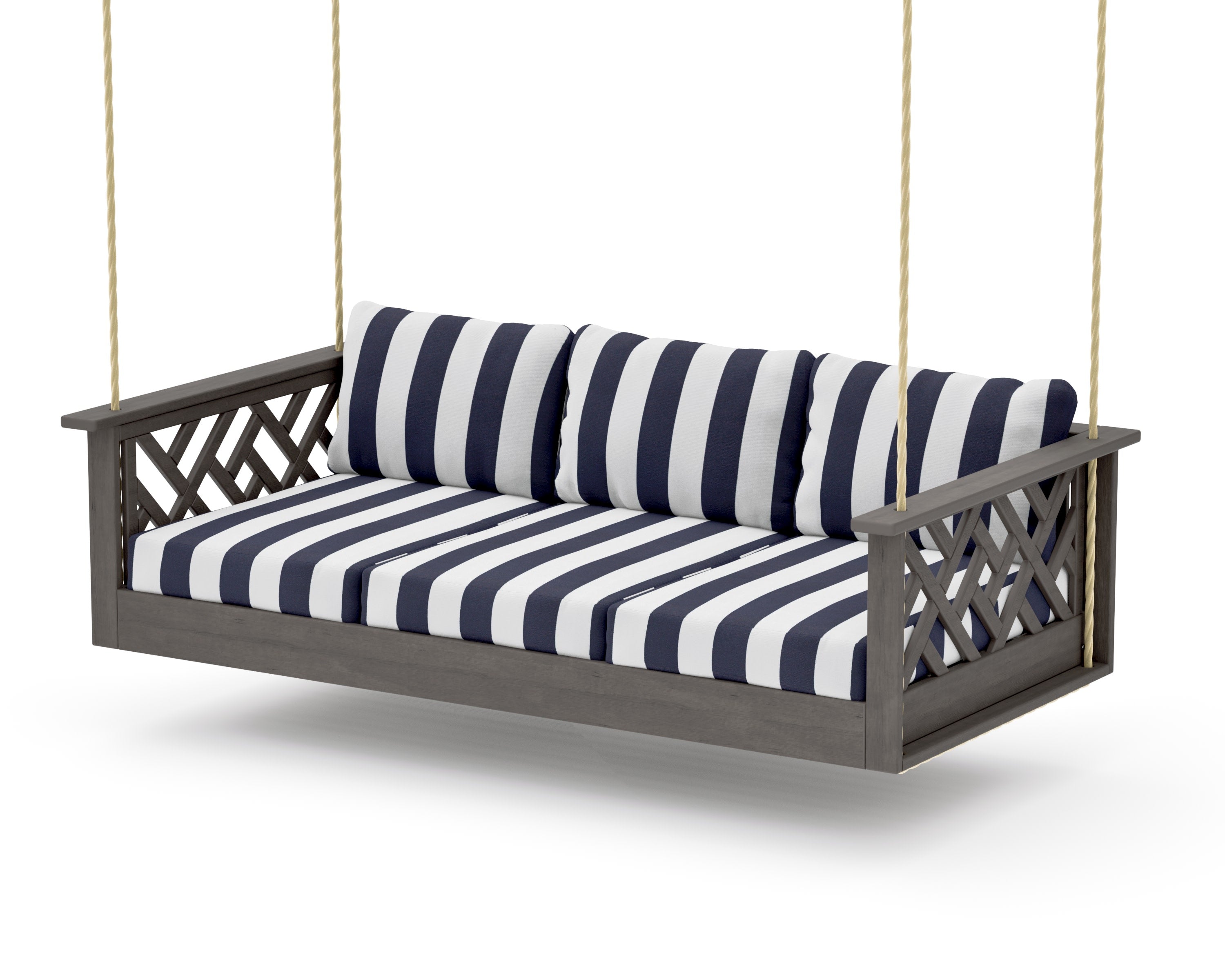Chippendale Daybed Swing in Driftwood / Cabana Stripe Navy