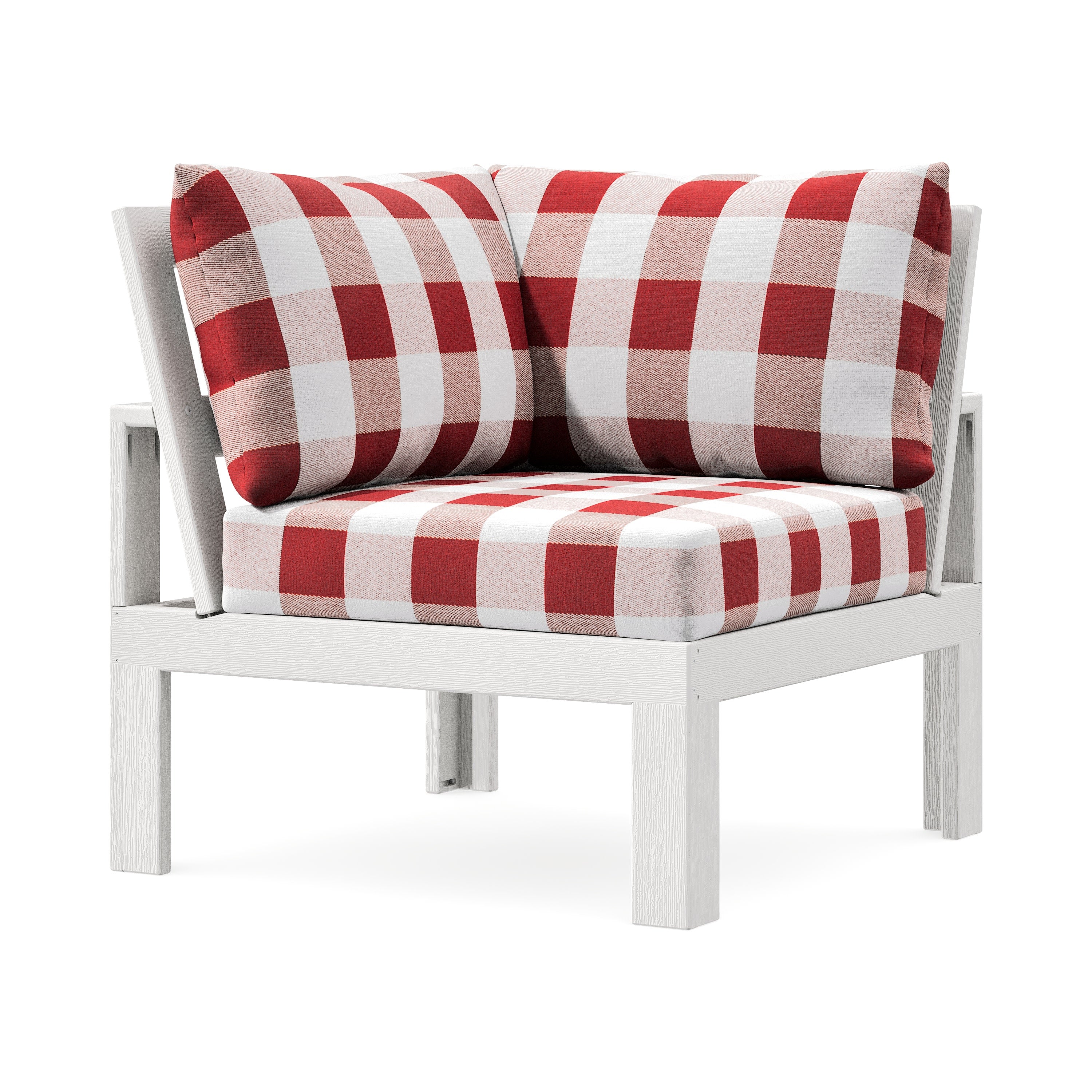 Modular Corner Chair in Vintage White / Buffalo Plaid Crimson