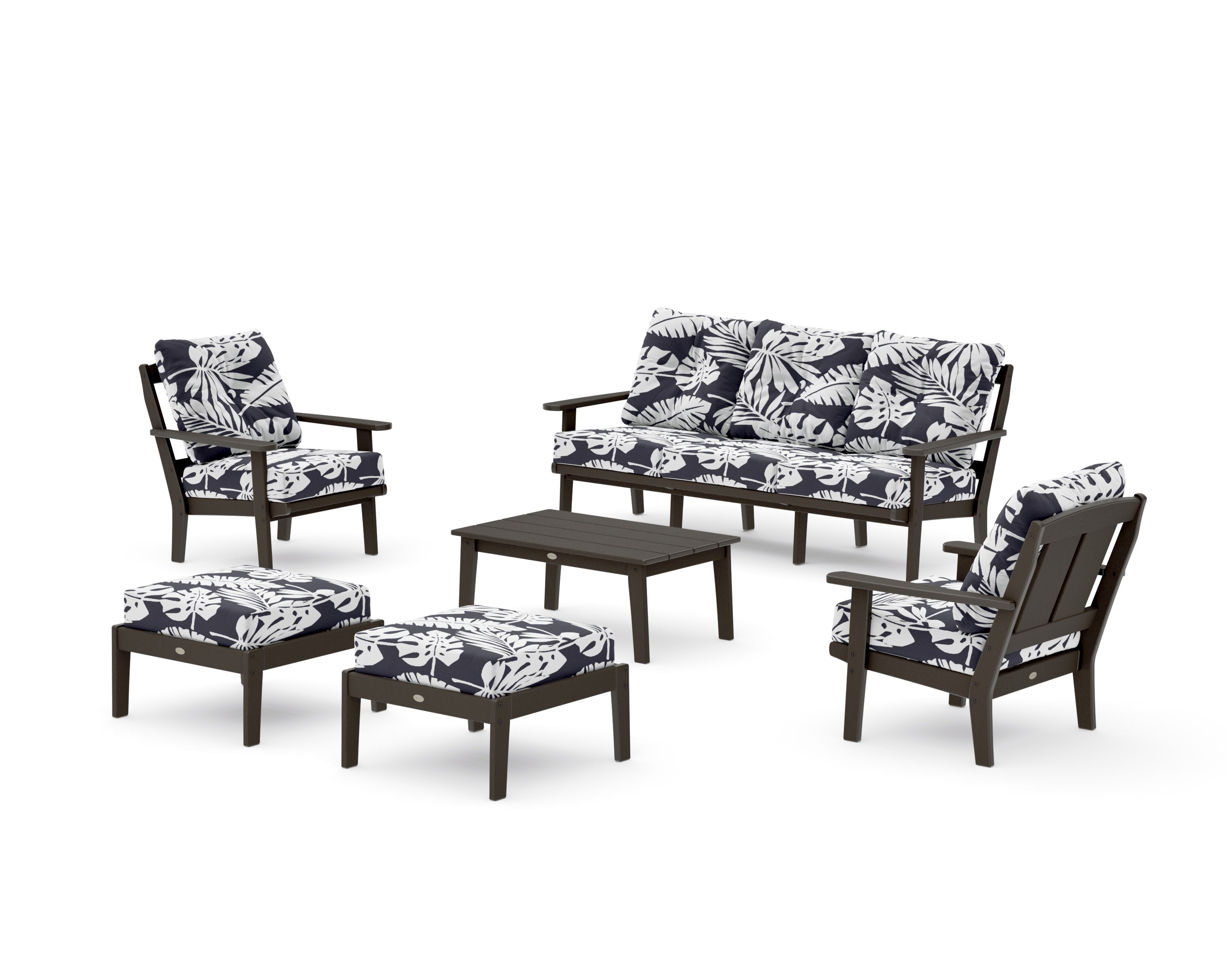 Mission 6-Piece Lounge Sofa Set in Vintage Coffee / Leaf Navy