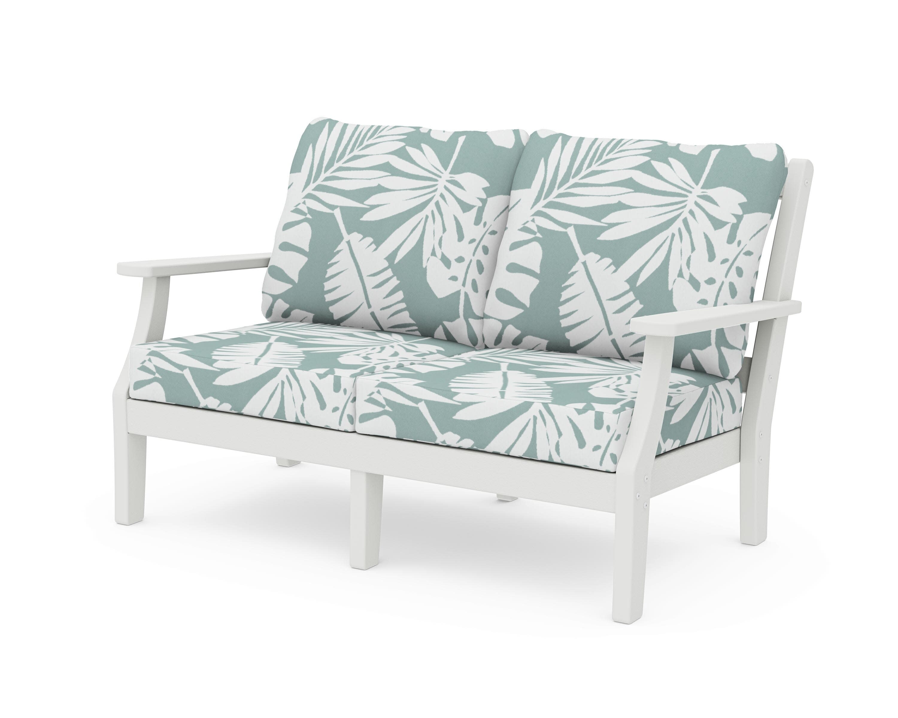 Chinoiserie Deep Seating Loveseat in Vintage White / Leaf Glacier Spa