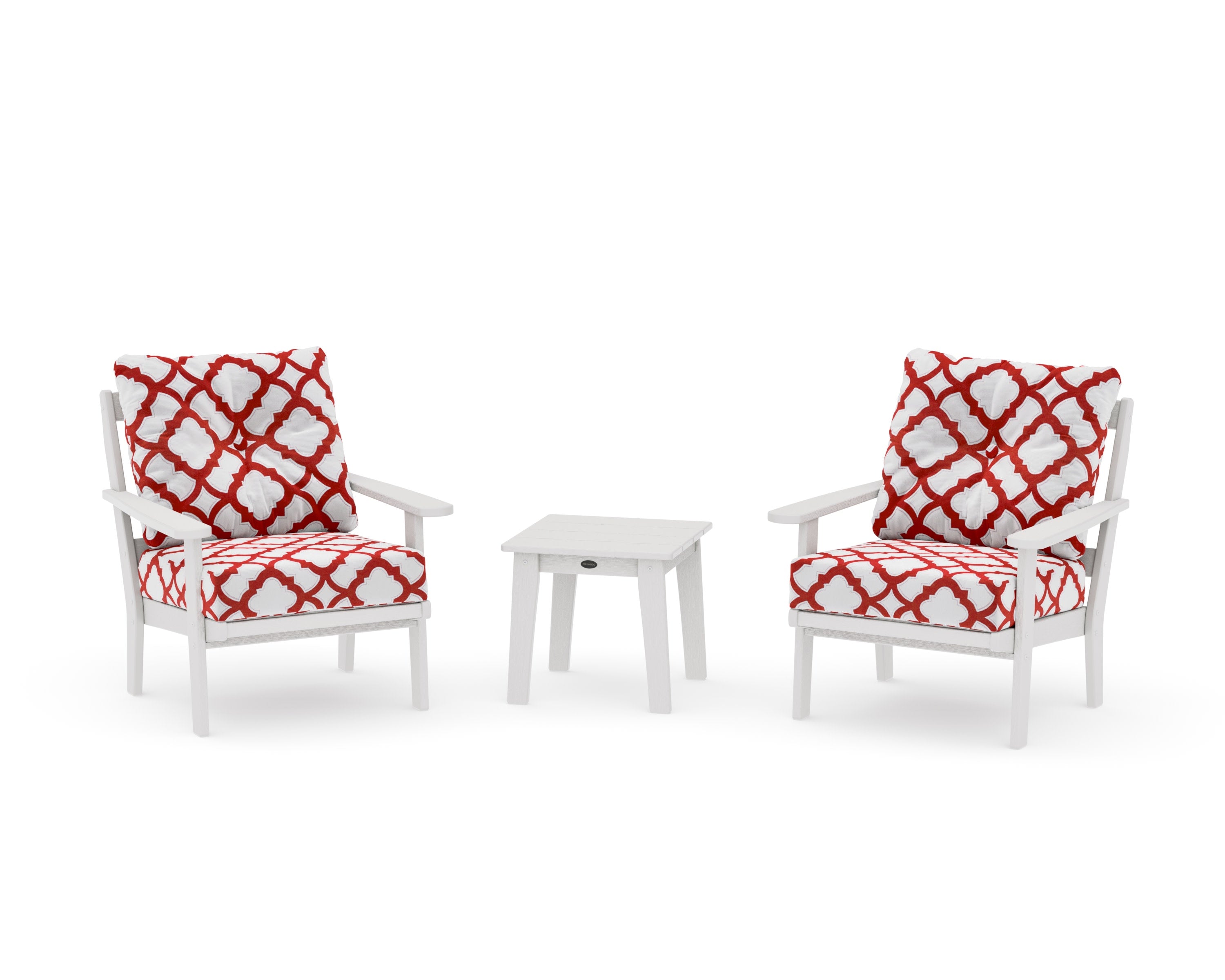 Mission 3-Piece Deep Seating Set in Vintage White / Trellis Crimson