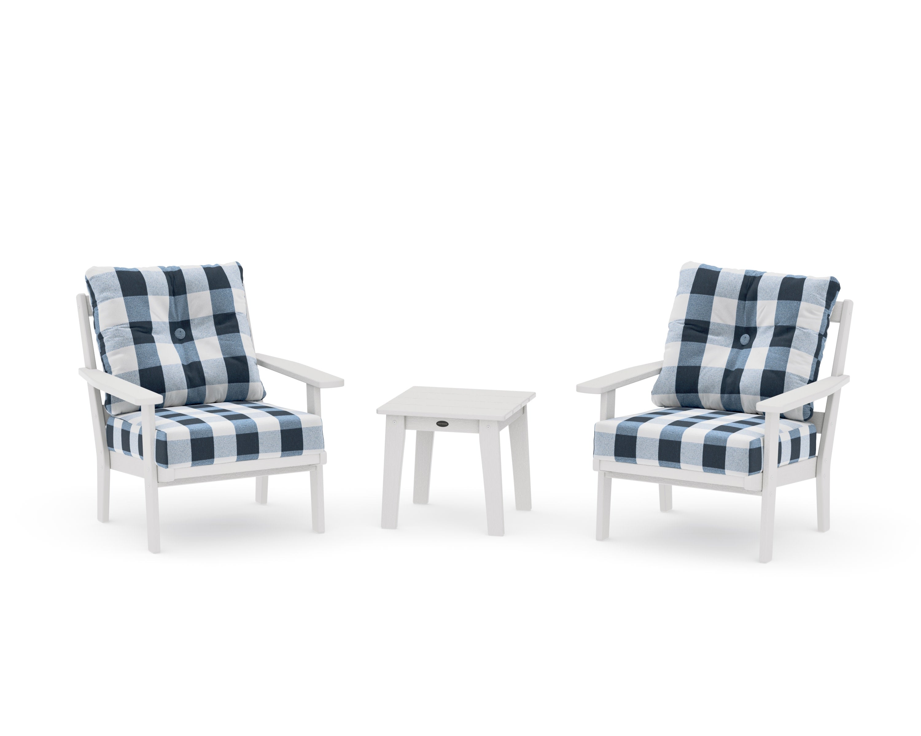 Oxford 3-Piece Deep Seating Set in Vintage White / Buffalo Plaid Marine Indigo