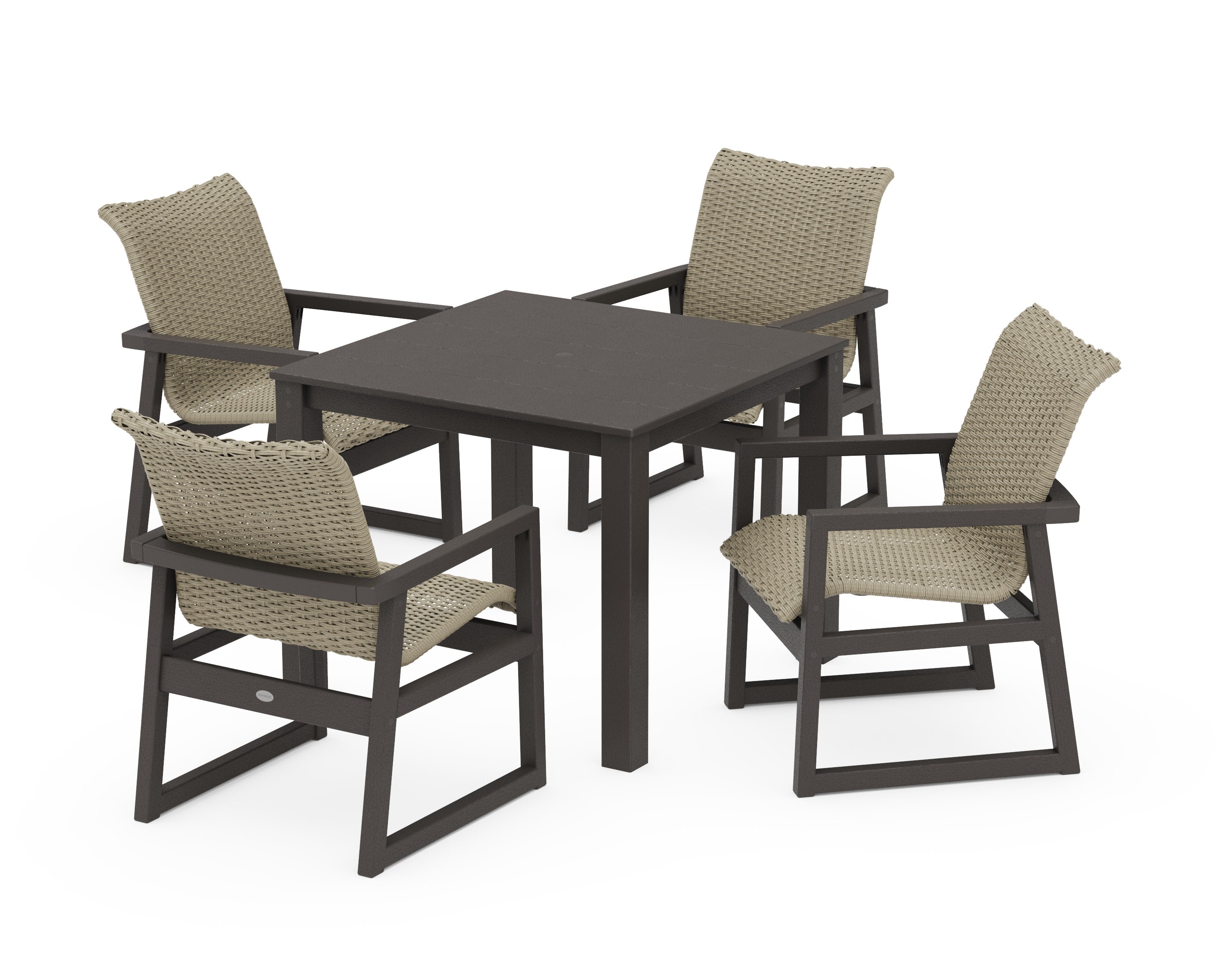 EDGE Woven 5-Piece Parsons Dining Set in Vintage Coffee / Dune Grass