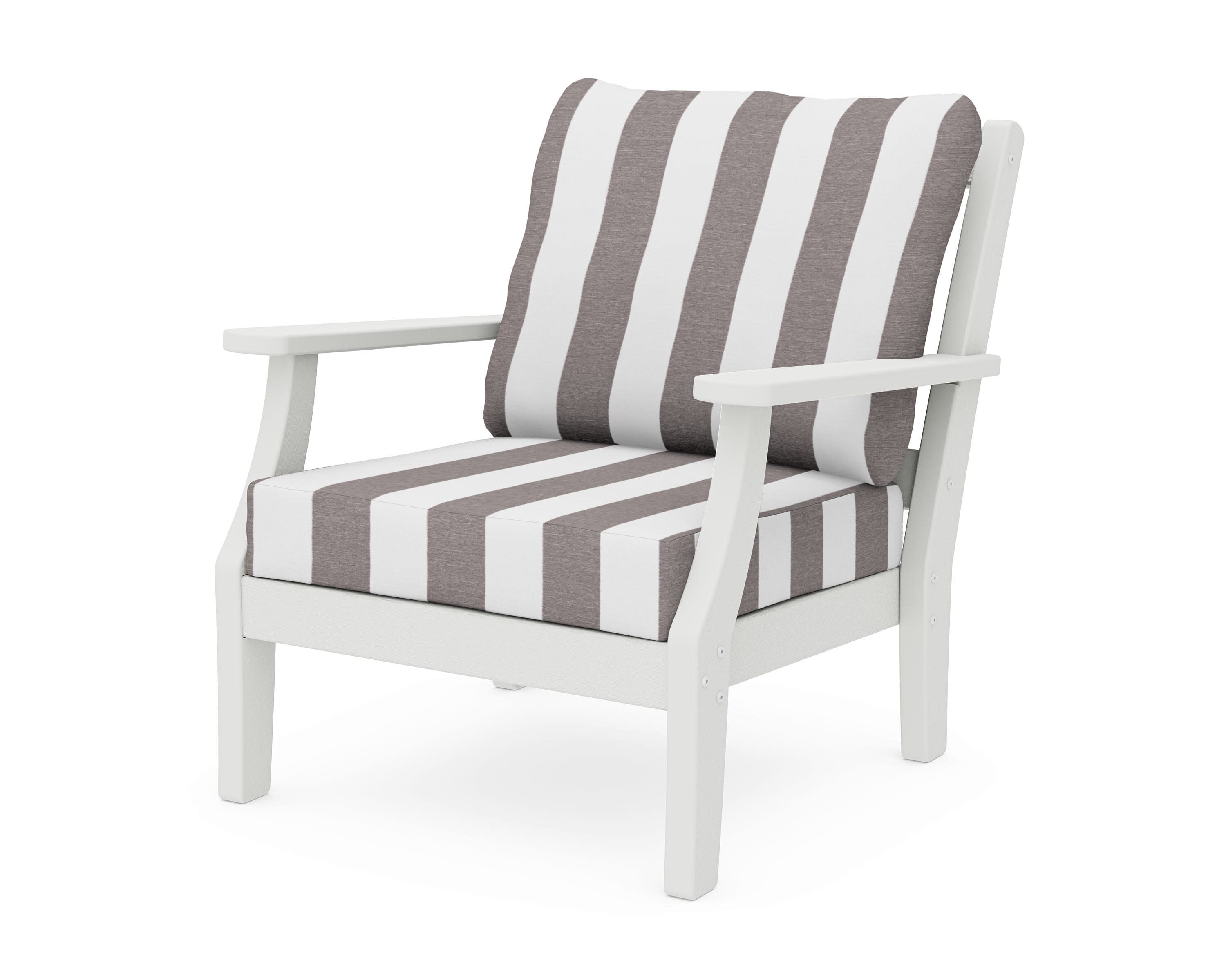 Chinoiserie Deep Seating Chair in Vintage White / Cabana Stripe Grey Mist