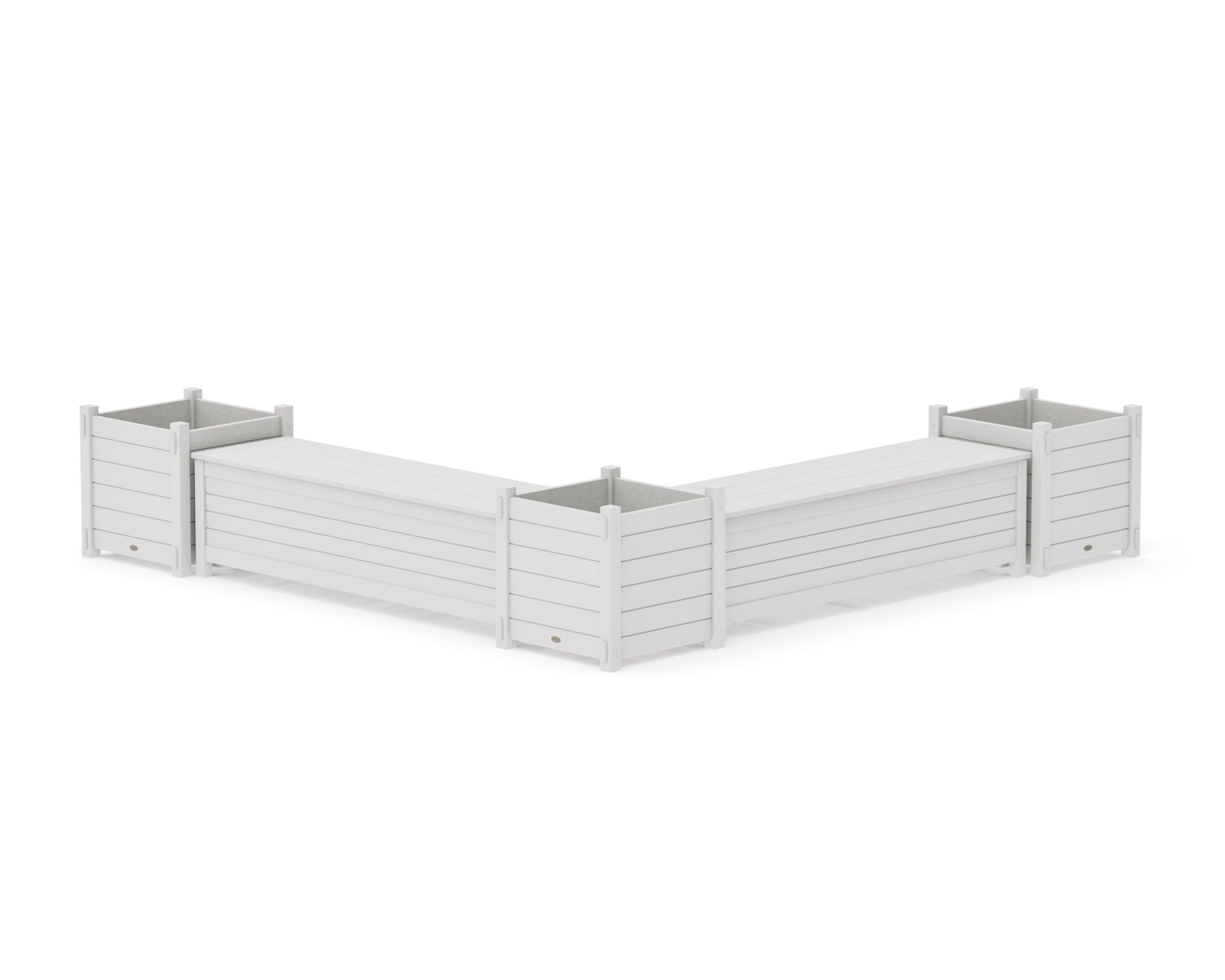 60" Nautical L- Shaped Planter Storage Bench Corner Set- Large in Vintage White