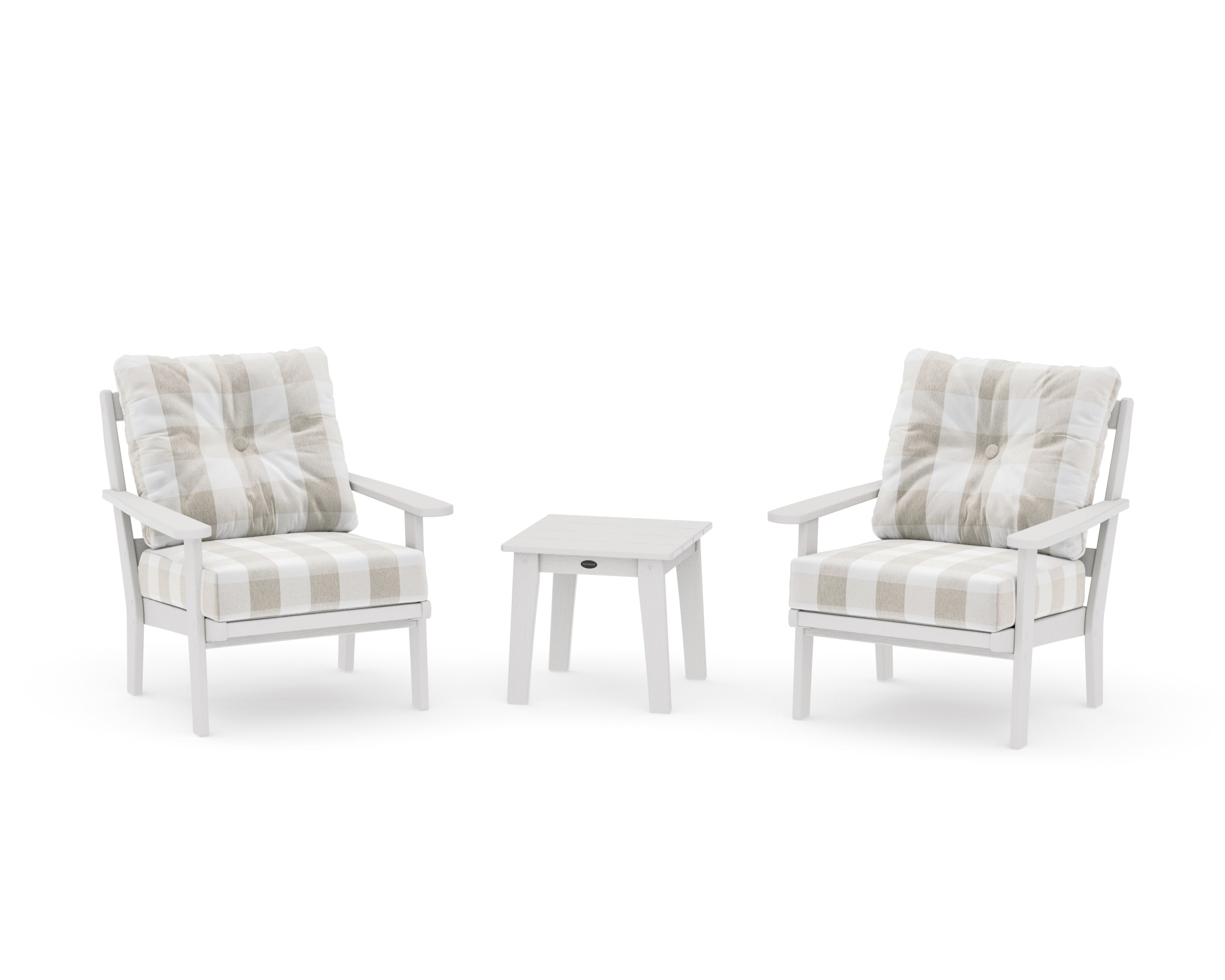 Mission 3-Piece Deep Seating Set in Vintage White / Buffalo Plaid Dune Burlap