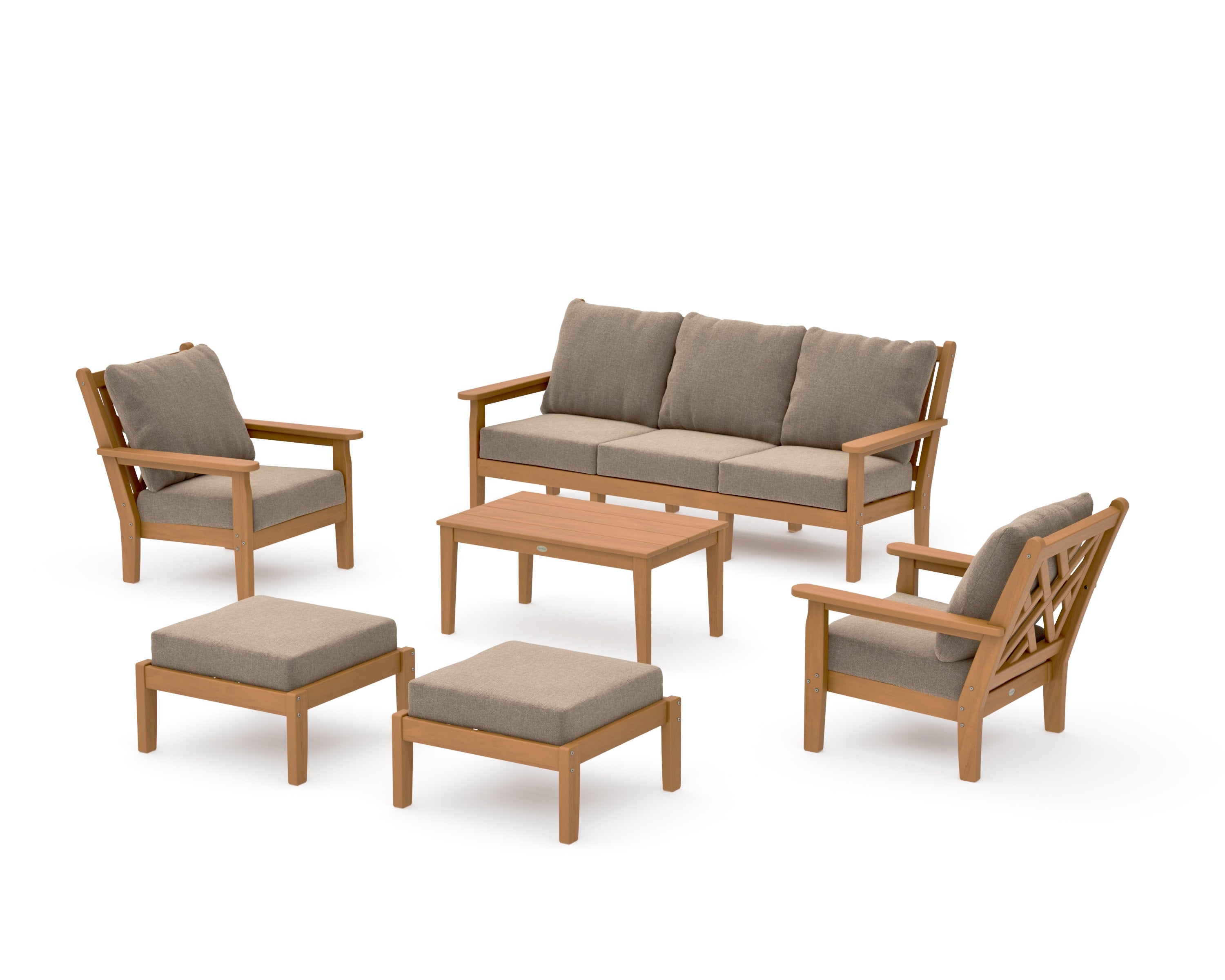 Chippendale 6-Piece Lounge Sofa Set in Natural / Spiced Burlap