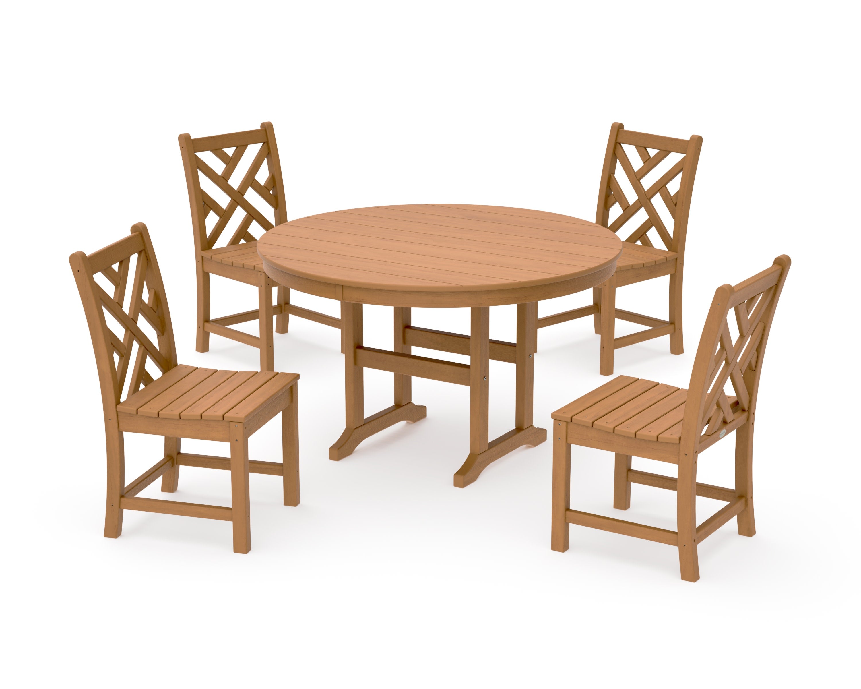 Chippendale 5-Piece Round Farmhouse Side Chair Dining Set in Natural