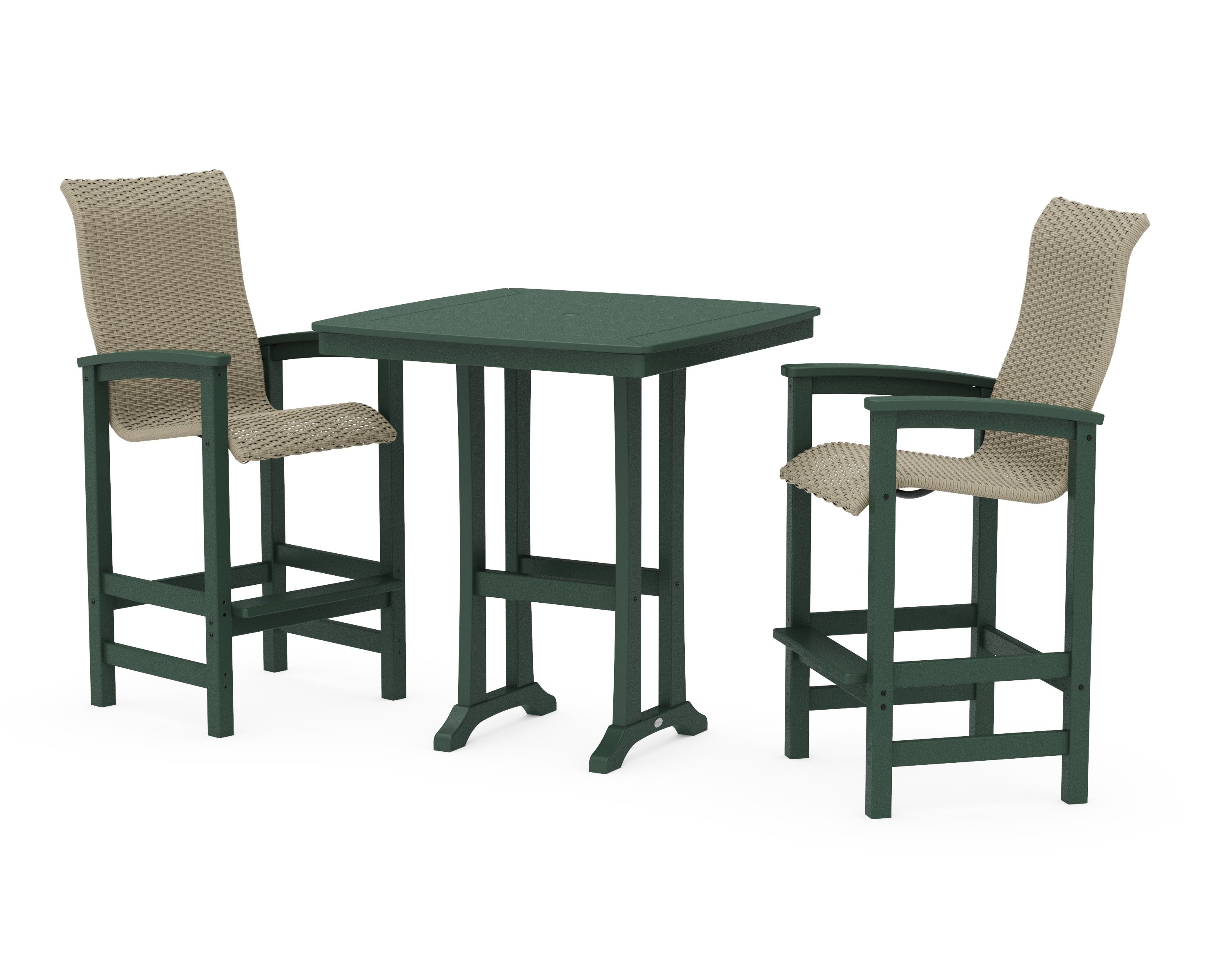 Coastal Woven High-Back 3-Piece Bar Set in Green / Dune Grass