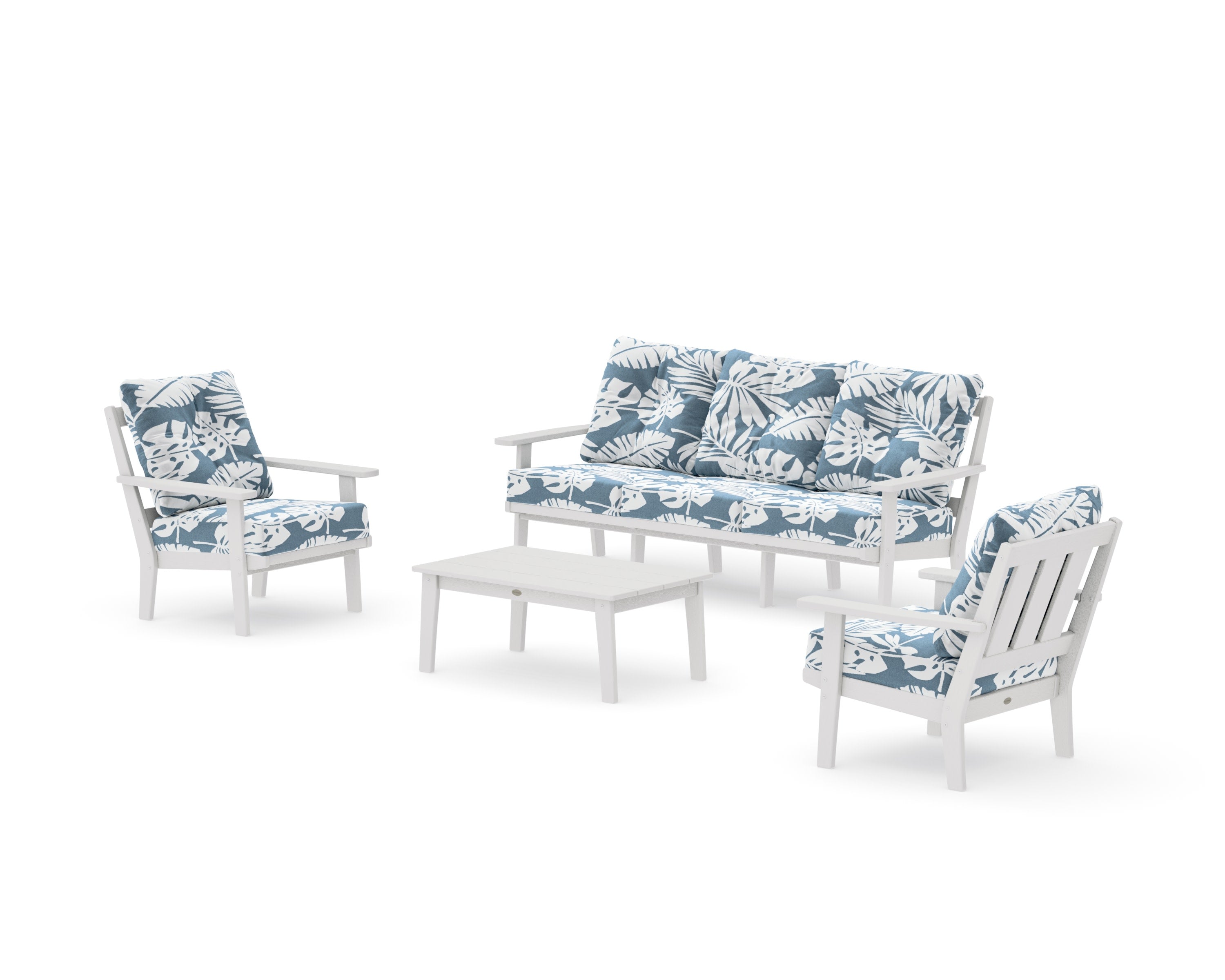 Oxford 4-Piece Deep Seating Set with Sofa in Vintage White / Leaf Sky Blue