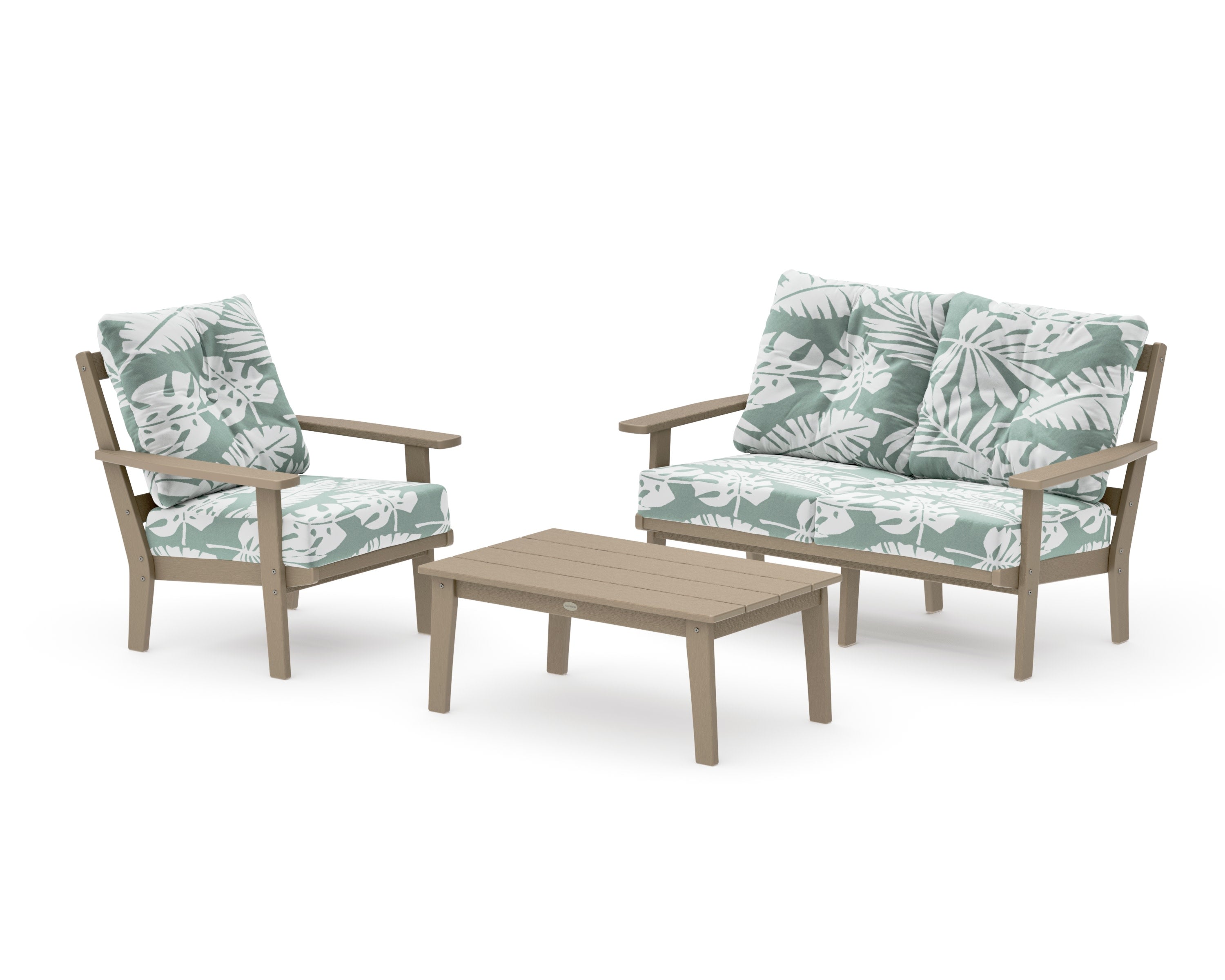 Oxford 3-Piece Deep Seating Set with Loveseat in Vintage Sahara / Leaf Glacier Spa
