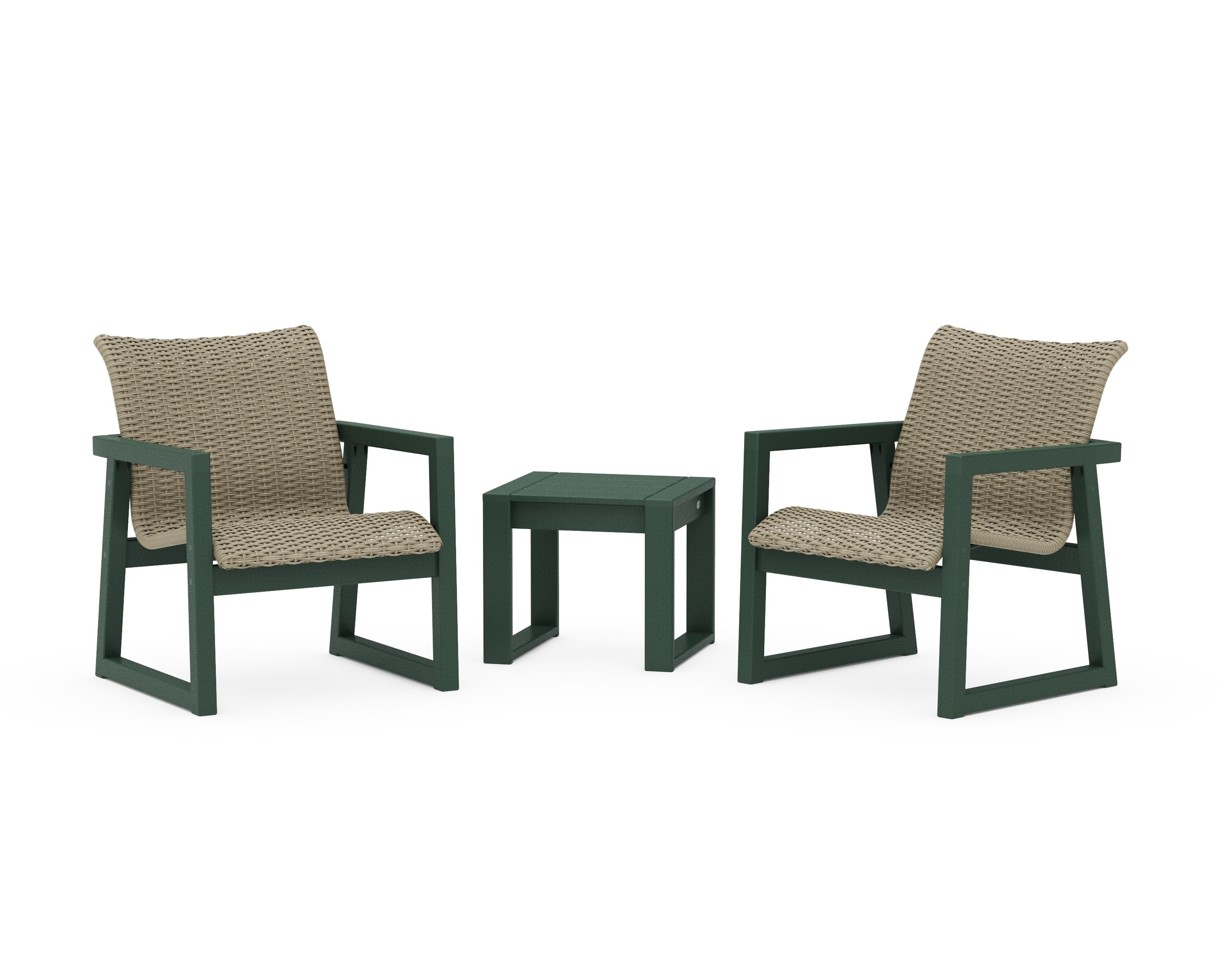 EDGE Woven 3-Piece Lounge Chair Seating Set in Green / Dune Grass