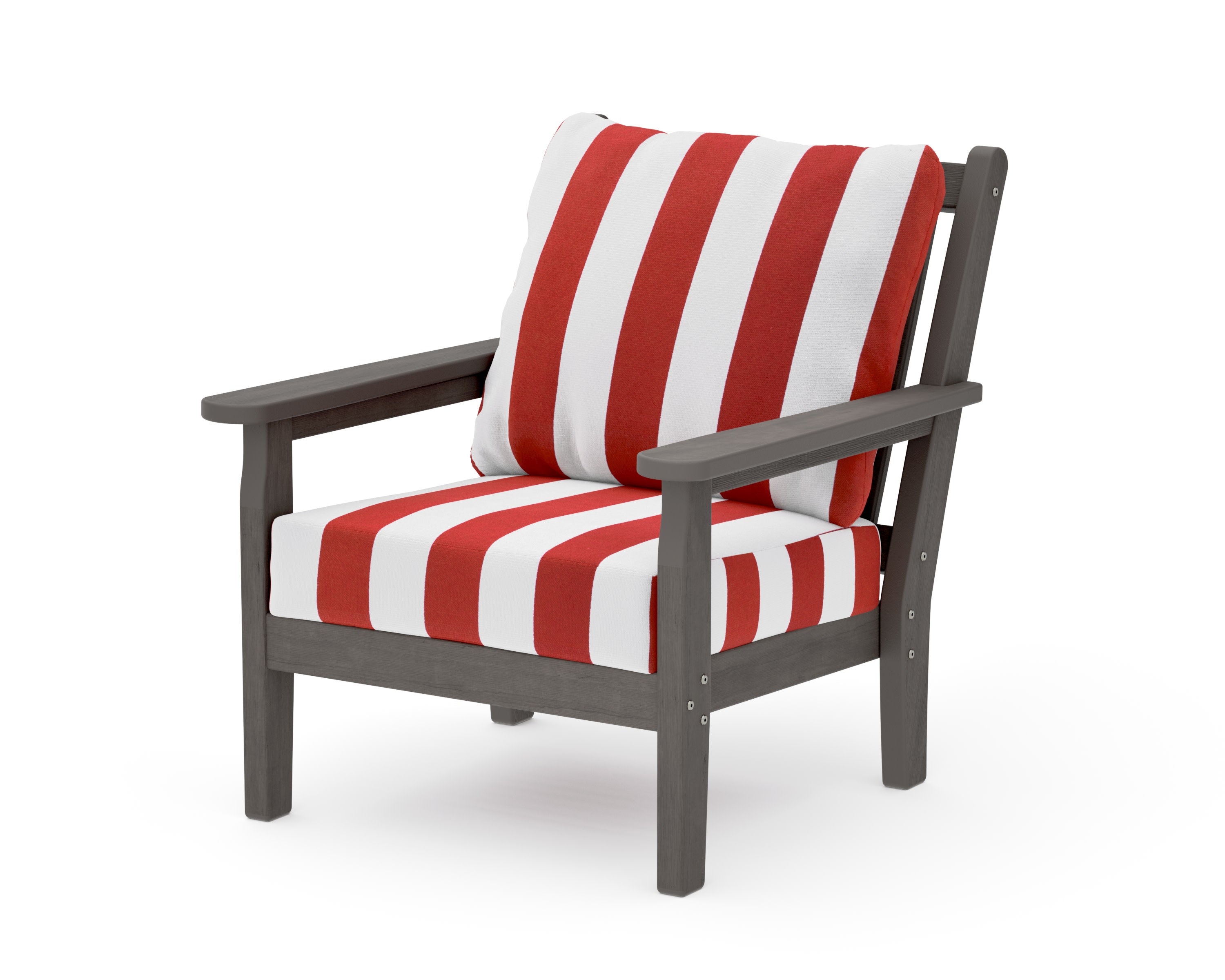Chippendale Deep Seating Chair in Driftwood / Cabana Stripe Crimson