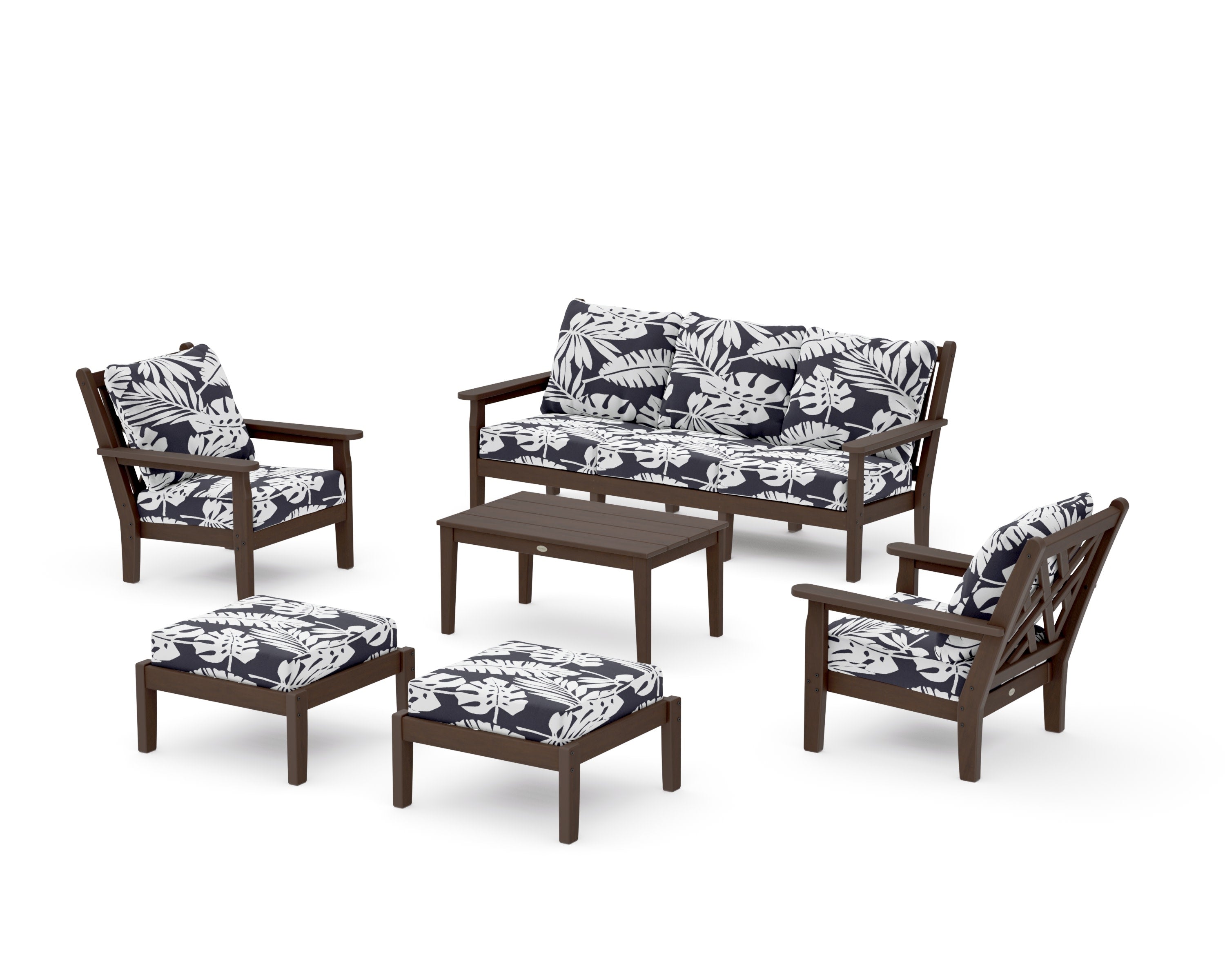 Chippendale 6-Piece Lounge Sofa Set in Kona / Leaf Navy