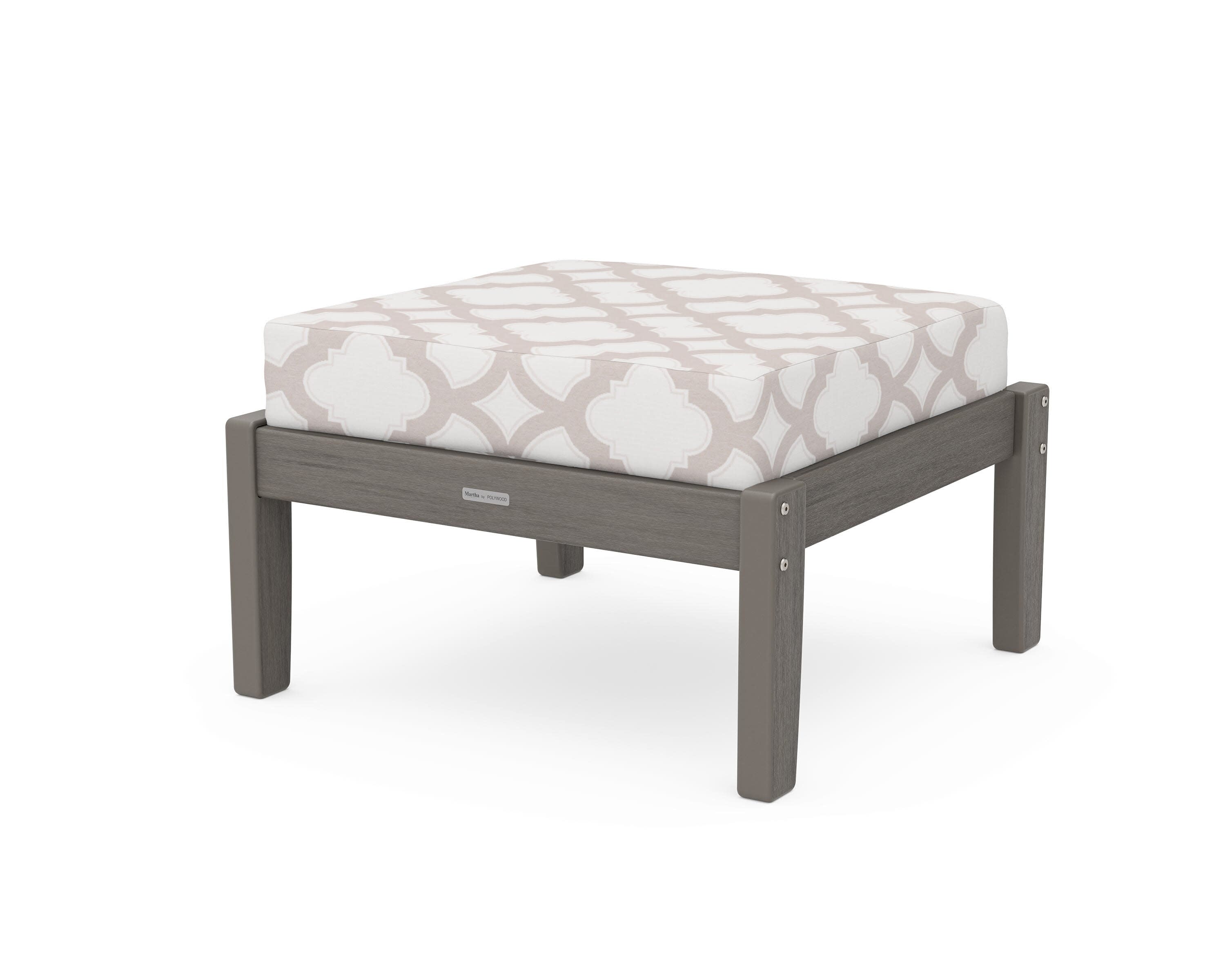 Chinoiserie Deep Seating Ottoman in Driftwood / Trellis Dune Burlap