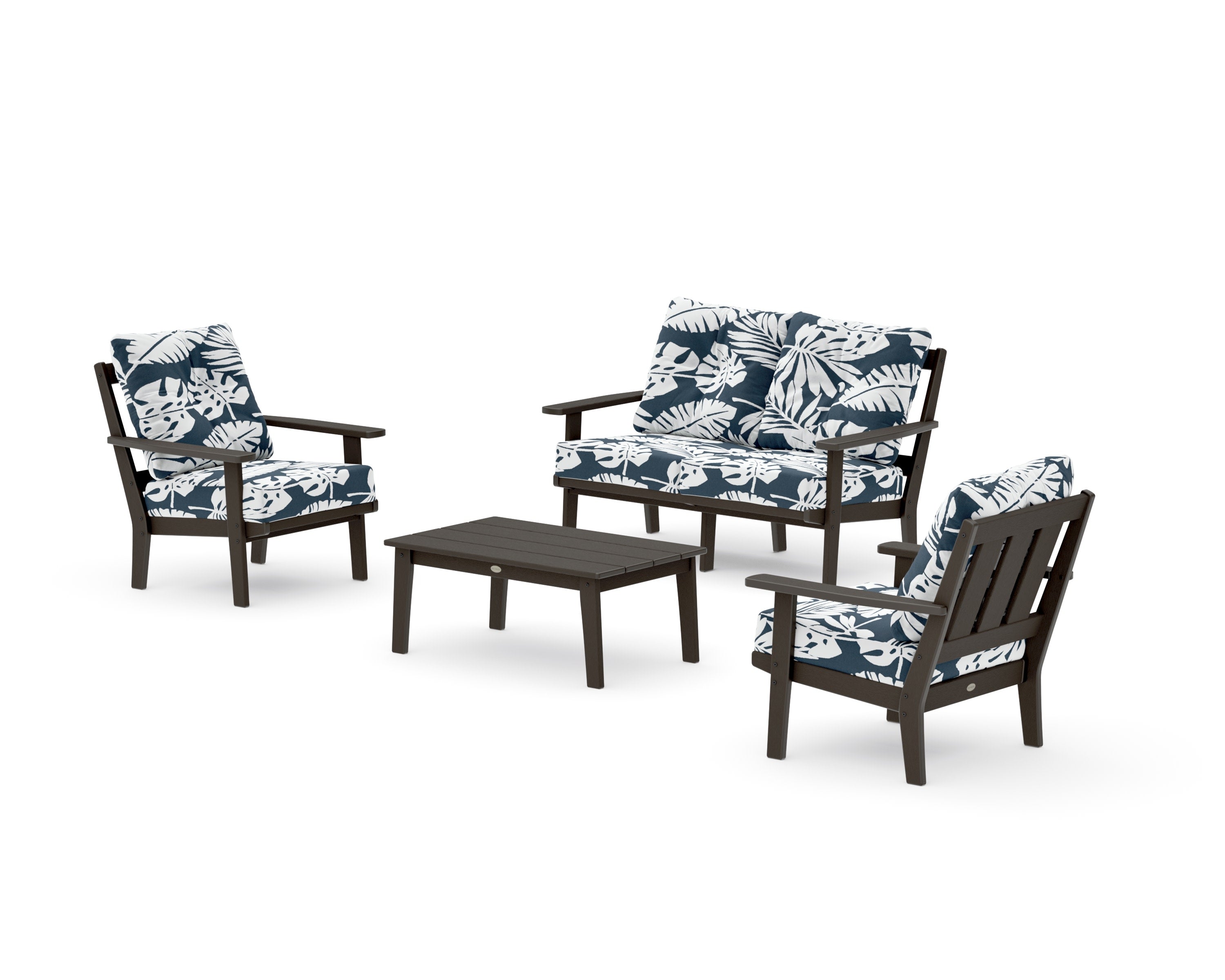 Oxford 4-Piece Deep Seating Set with Loveseat in Vintage Coffee / Leaf Marine Indigo
