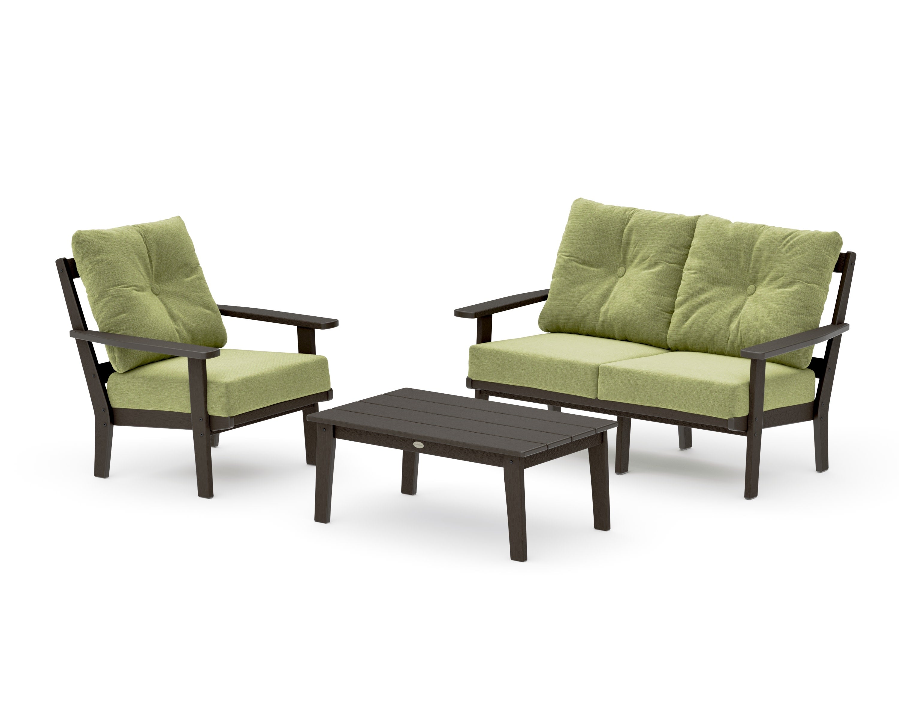 Oxford 3-Piece Deep Seating Set with Loveseat in Vintage Coffee / Chartreuse Boucle