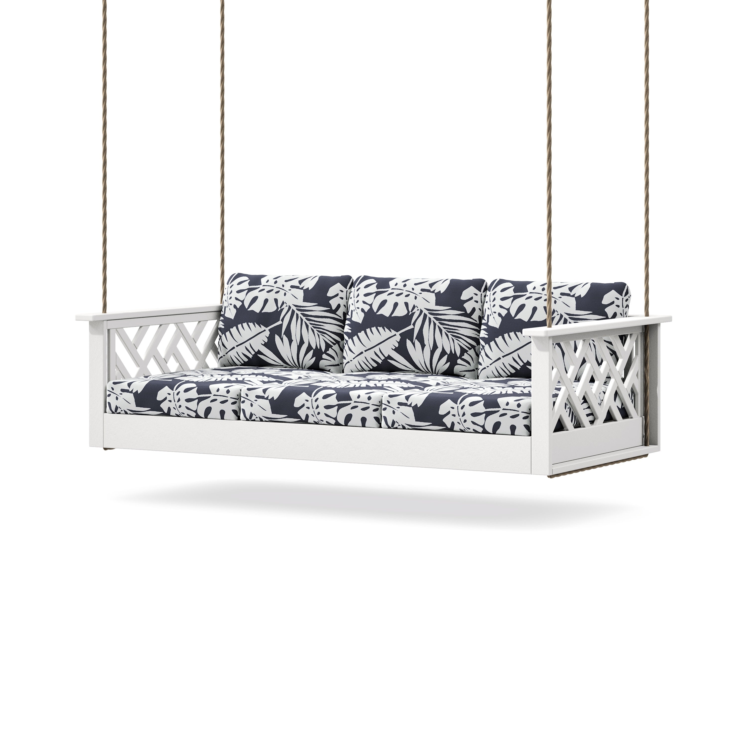 Chippendale Daybed Swing in White / Leaf Navy