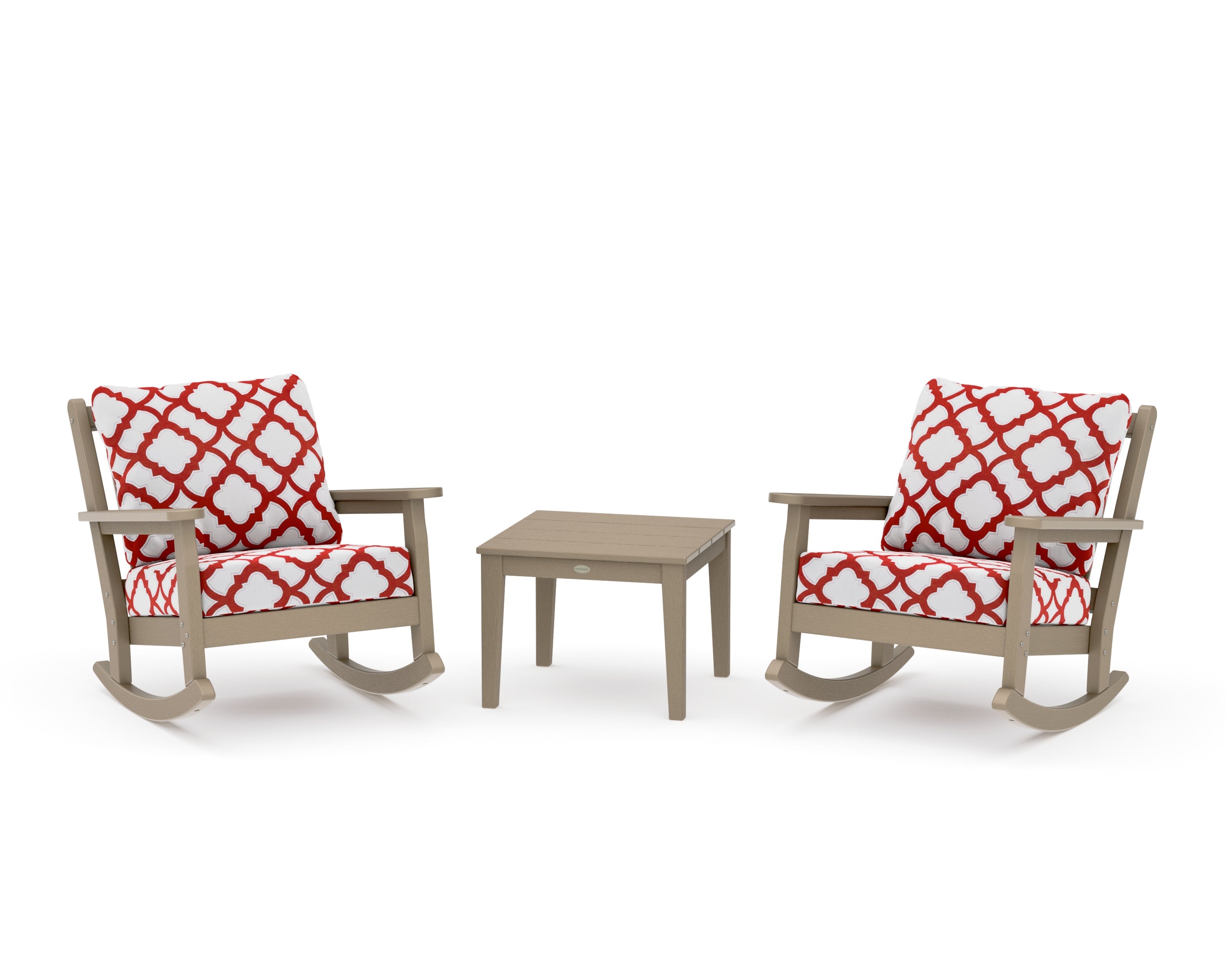 Chippendale 3-Piece Deep Seating Rocker Set in Vintage Sahara / Trellis Crimson