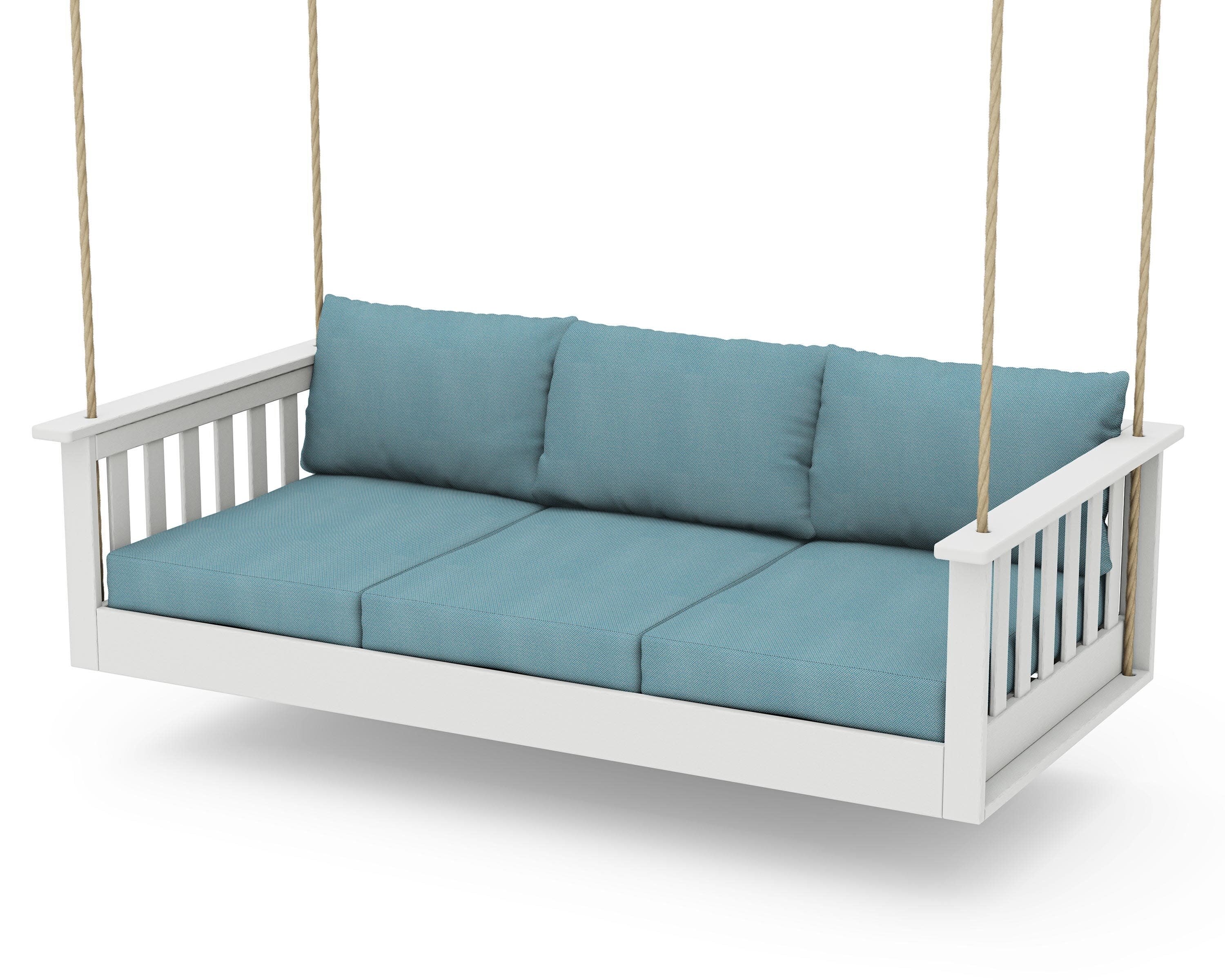 Vineyard Daybed Swing in Vintage White / Lattice Sky Blue