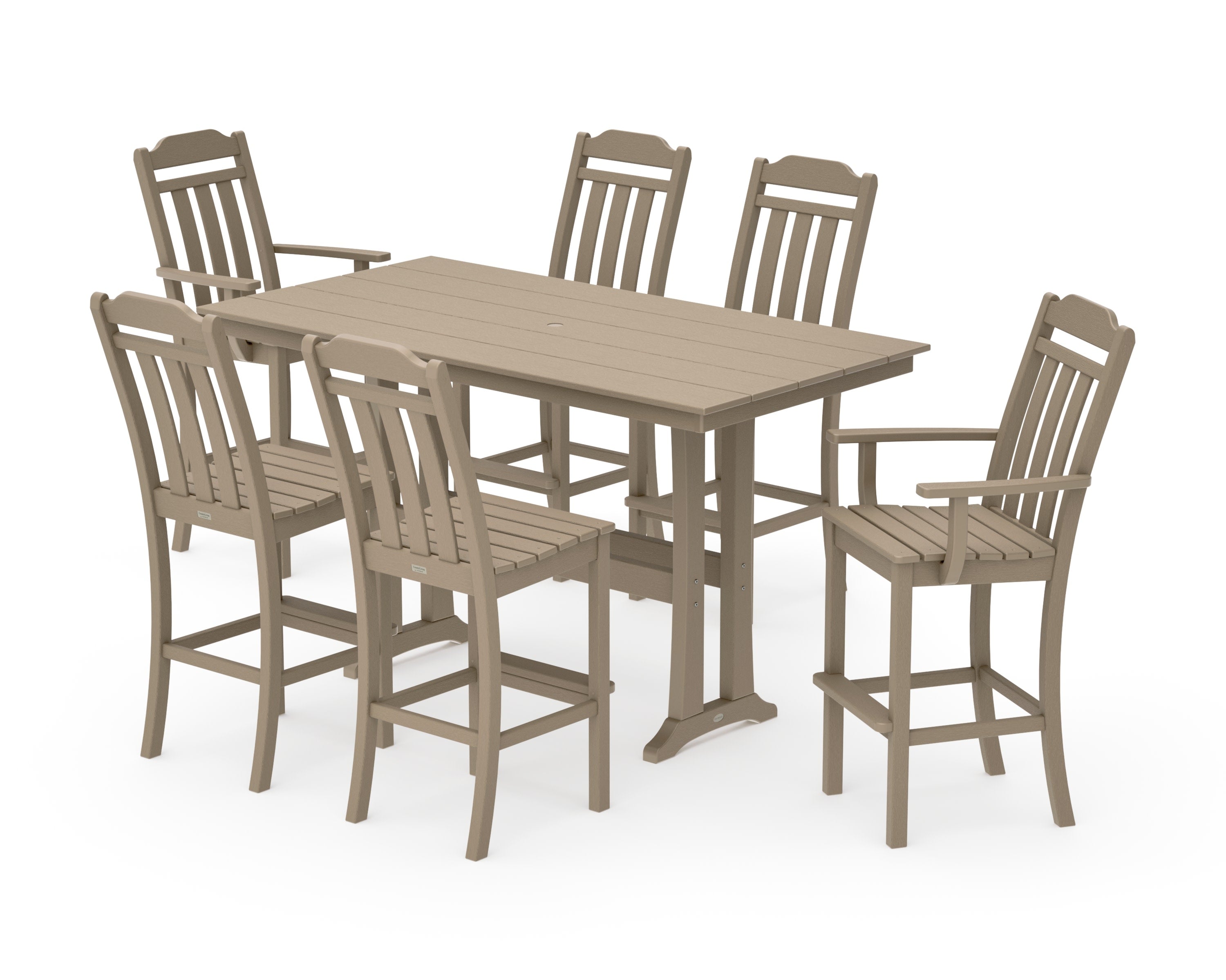 Cottage 7-Piece Farmhouse Bar Set with Trestle Legs in Vintage Sahara