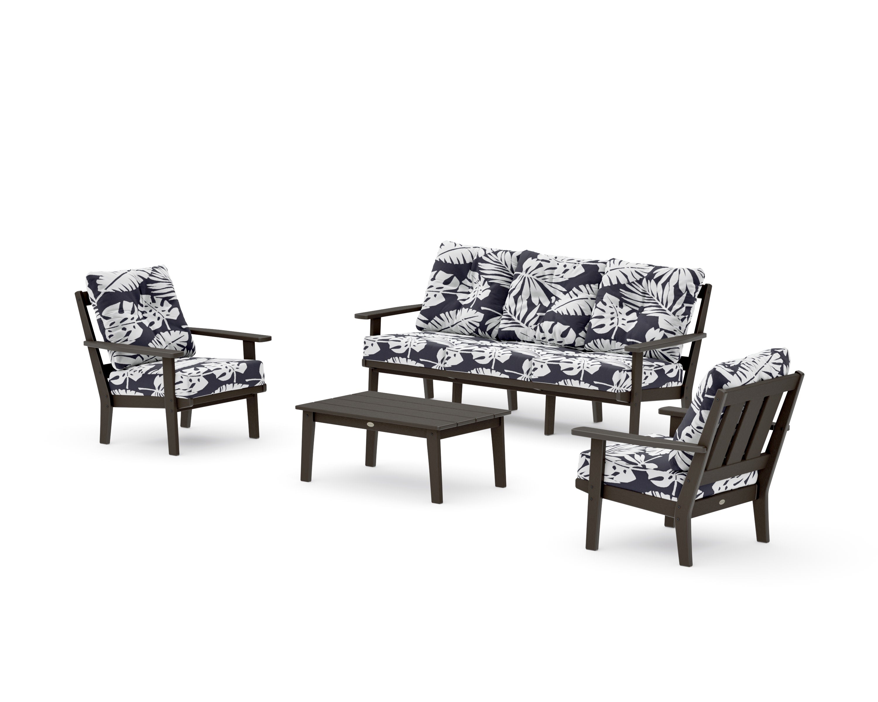 Oxford 4-Piece Deep Seating Set with Sofa in Vintage Coffee / Leaf Navy