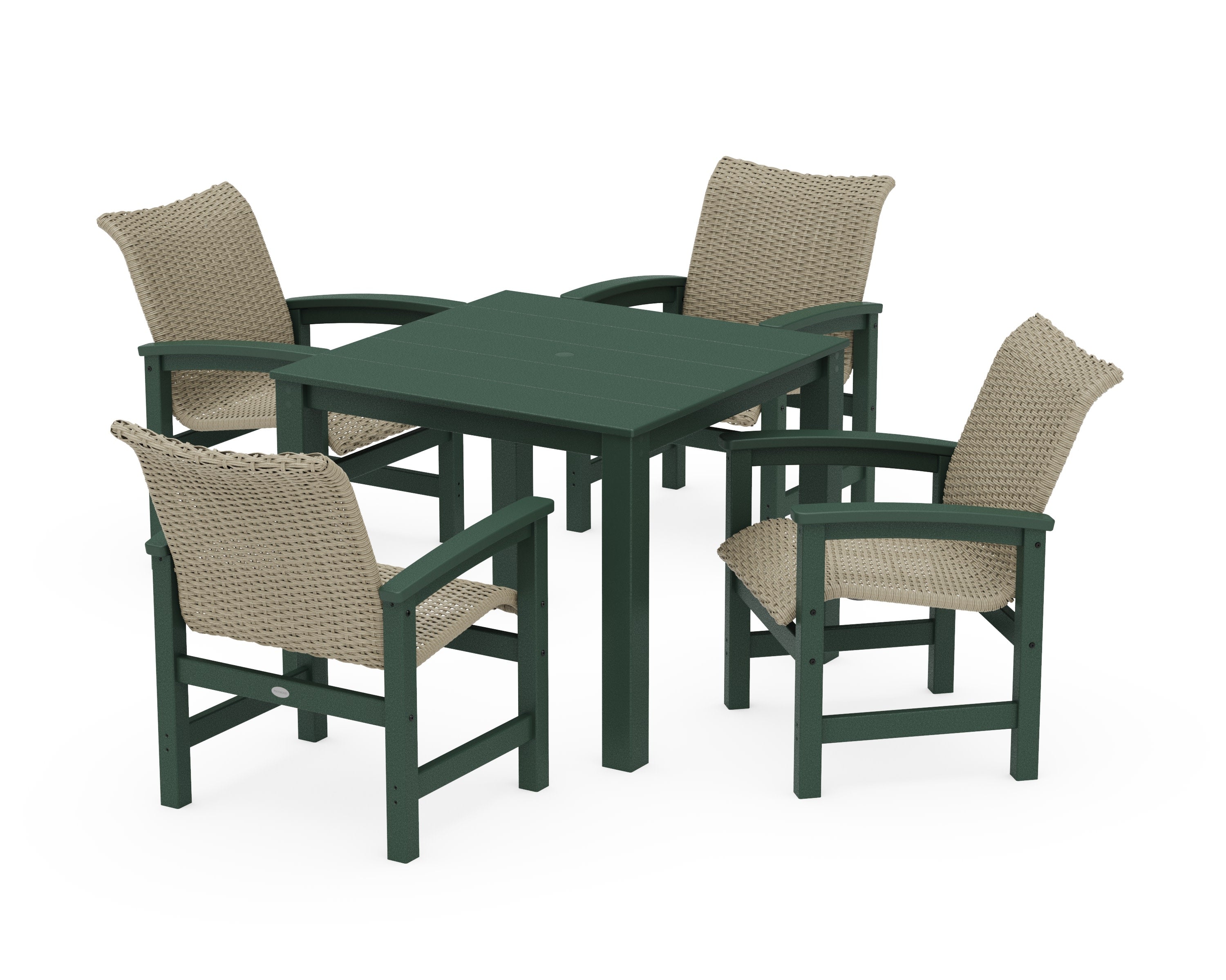 Coastal Woven 5-Piece Parsons Dining Set in Green / Dune Grass