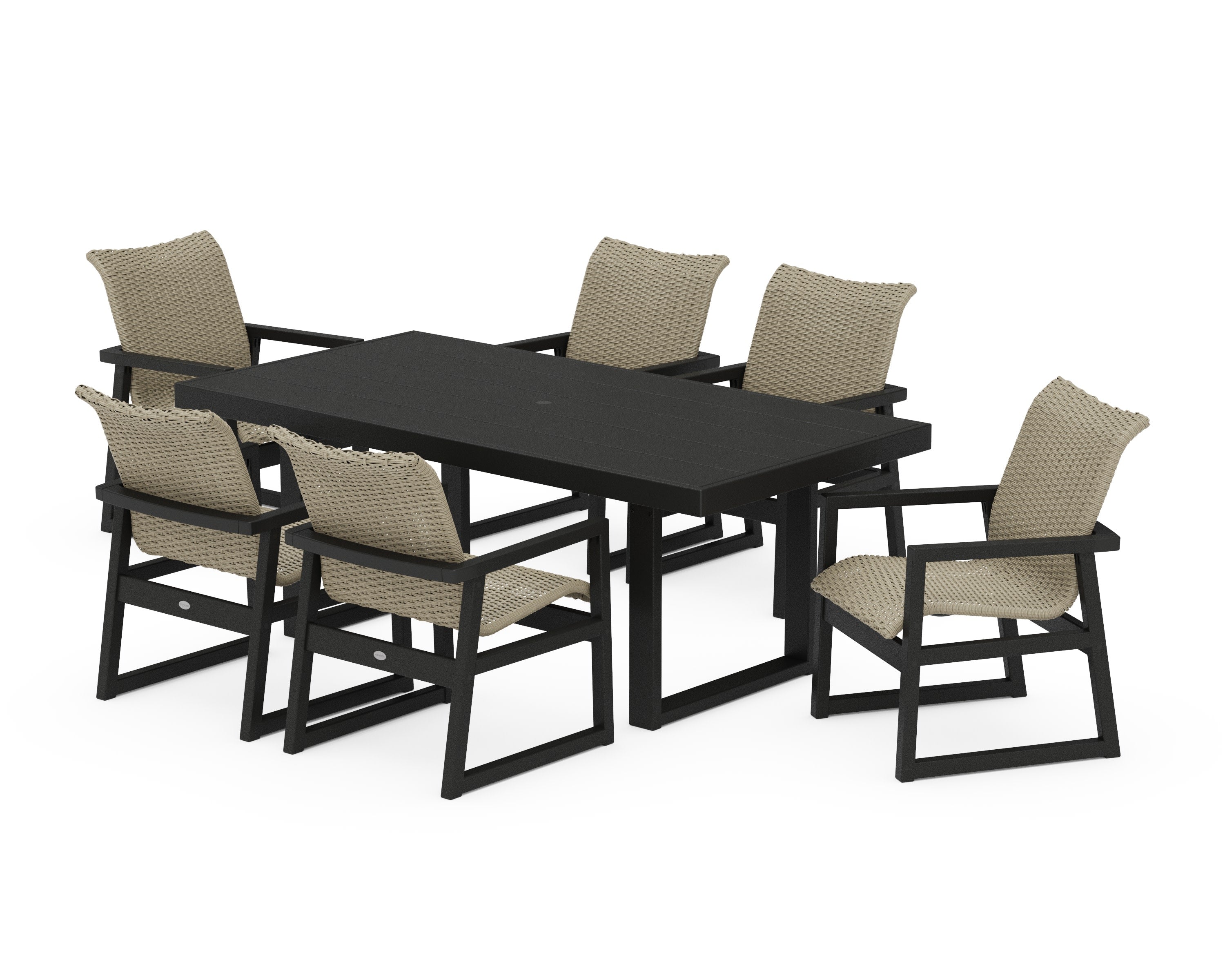 EDGE Woven Arm Chair 7-Piece Dining Set in Black / Dune Grass