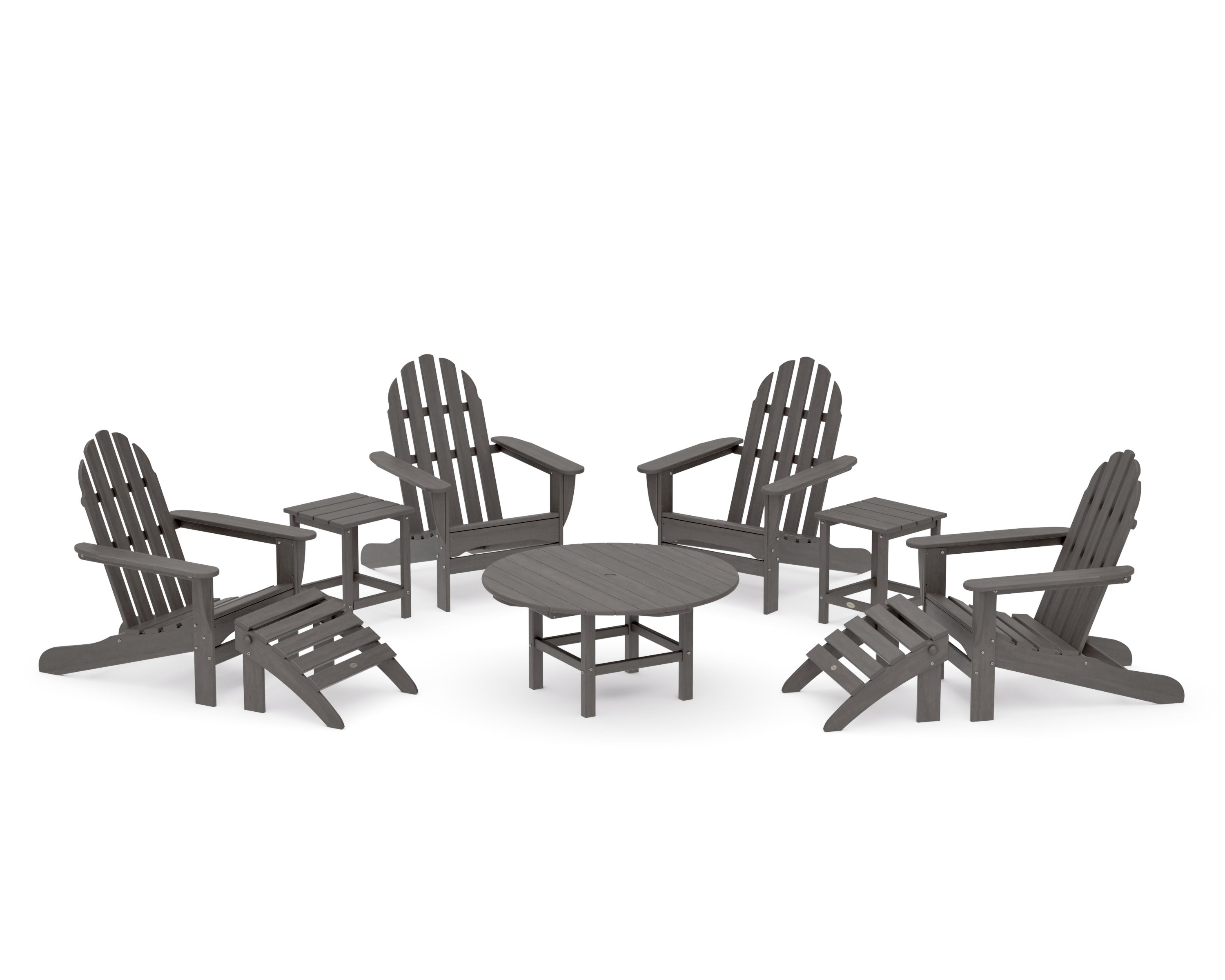 Classic Adirondack Chair 9-Piece Conversation Set in Driftwood