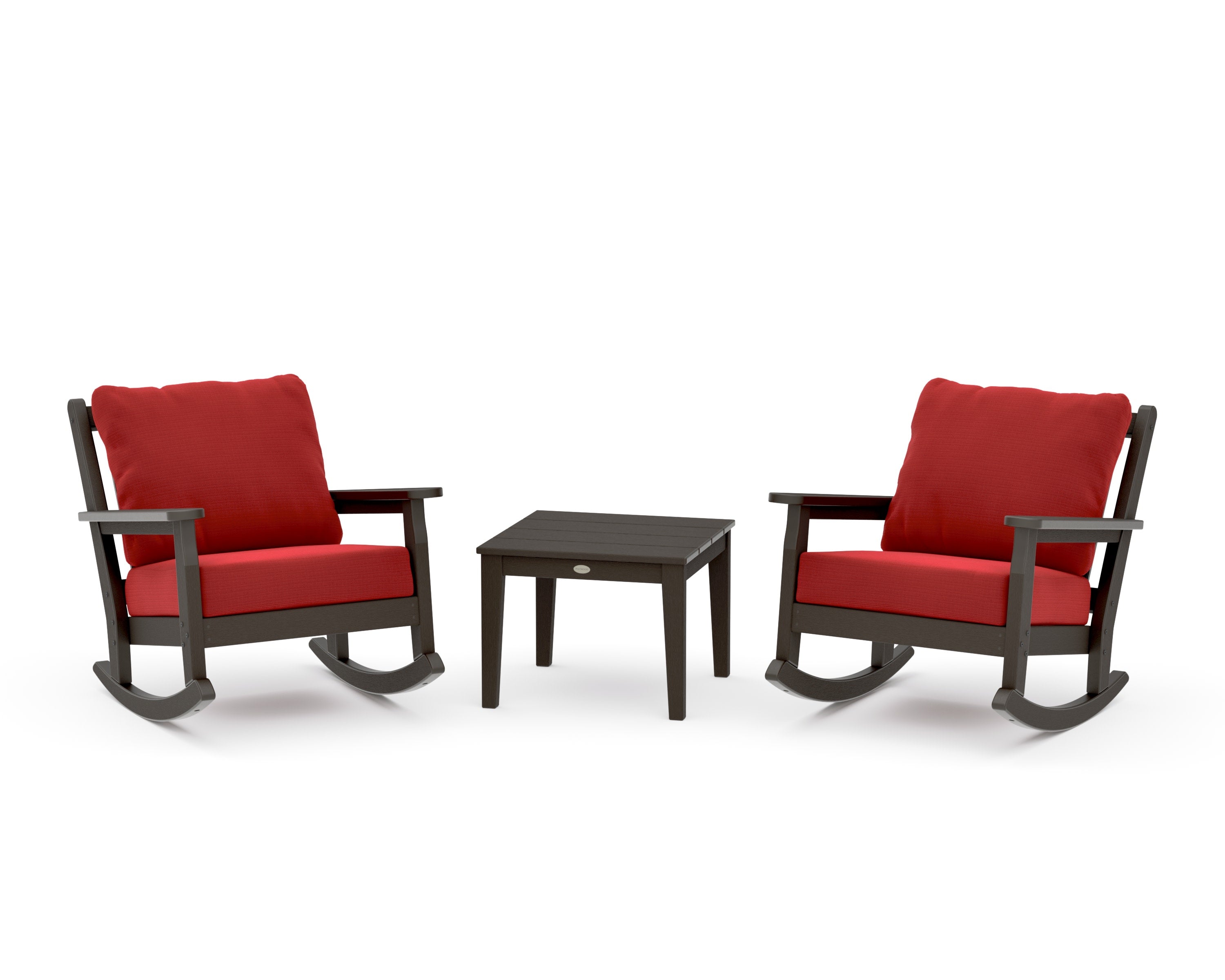 Chippendale 3-Piece Deep Seating Rocker Set in Vintage Coffee / Crimson Linen