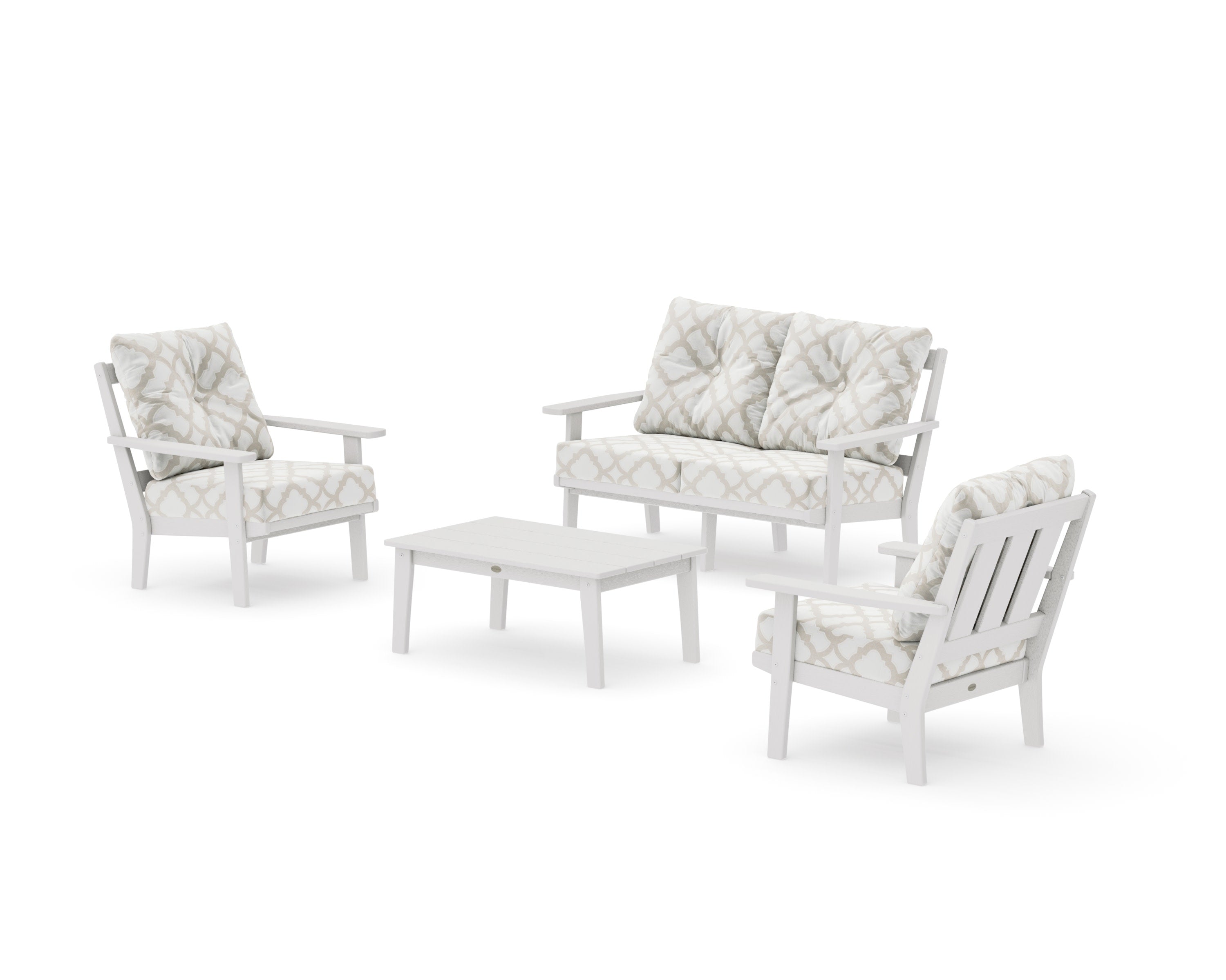 Oxford 4-Piece Deep Seating Set with Loveseat in Vintage White / Trellis Dune Burlap