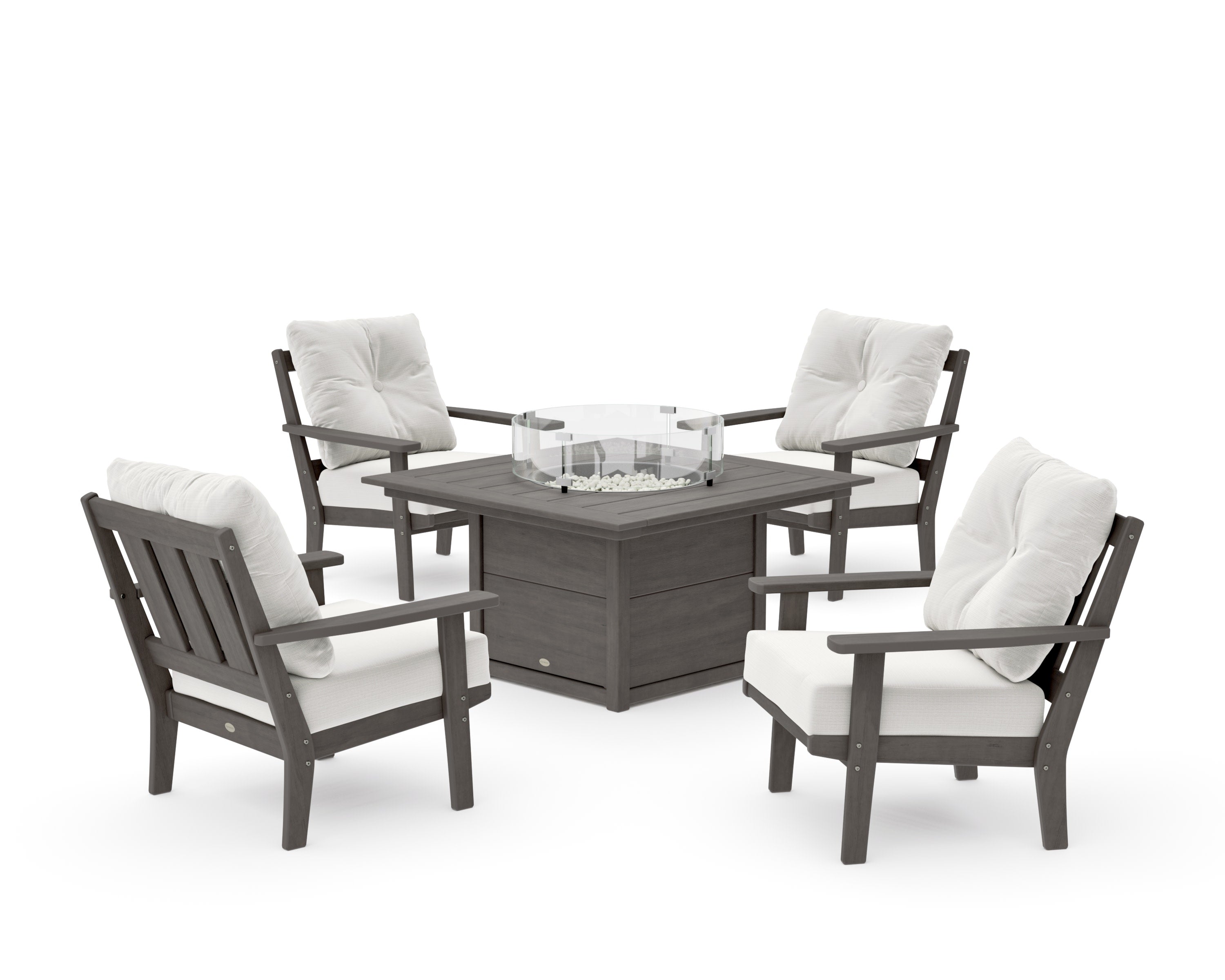 Oxford 5-Piece Deep Seating Set with Fire Pit Table in Driftwood / Natural Linen
