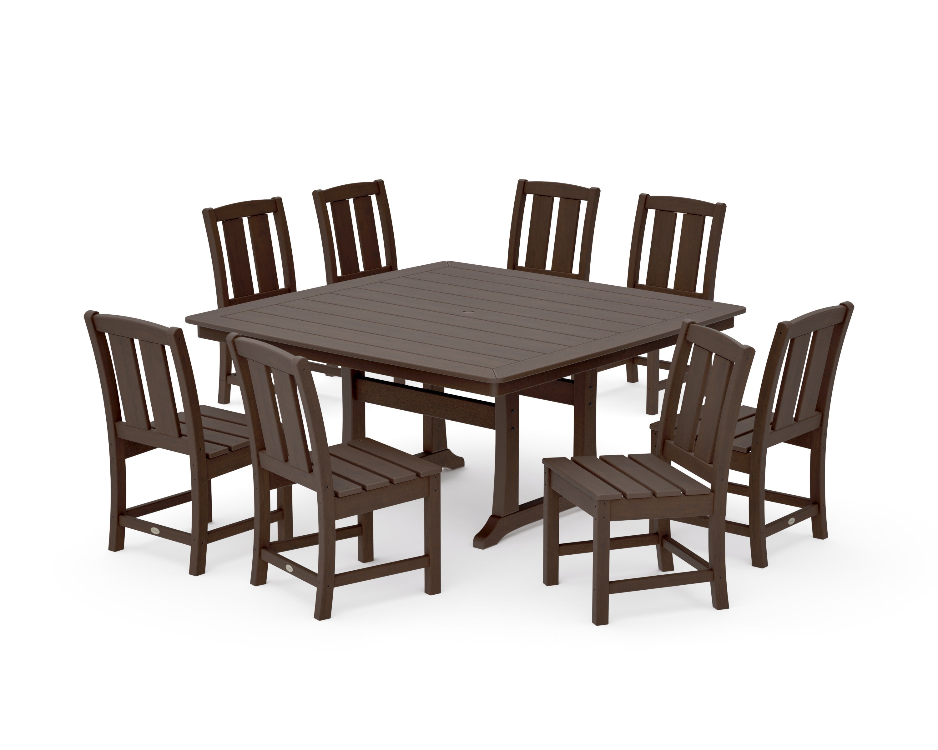 Mission Side Chair 9-Piece Square Dining Set with Trestle Legs in Kona