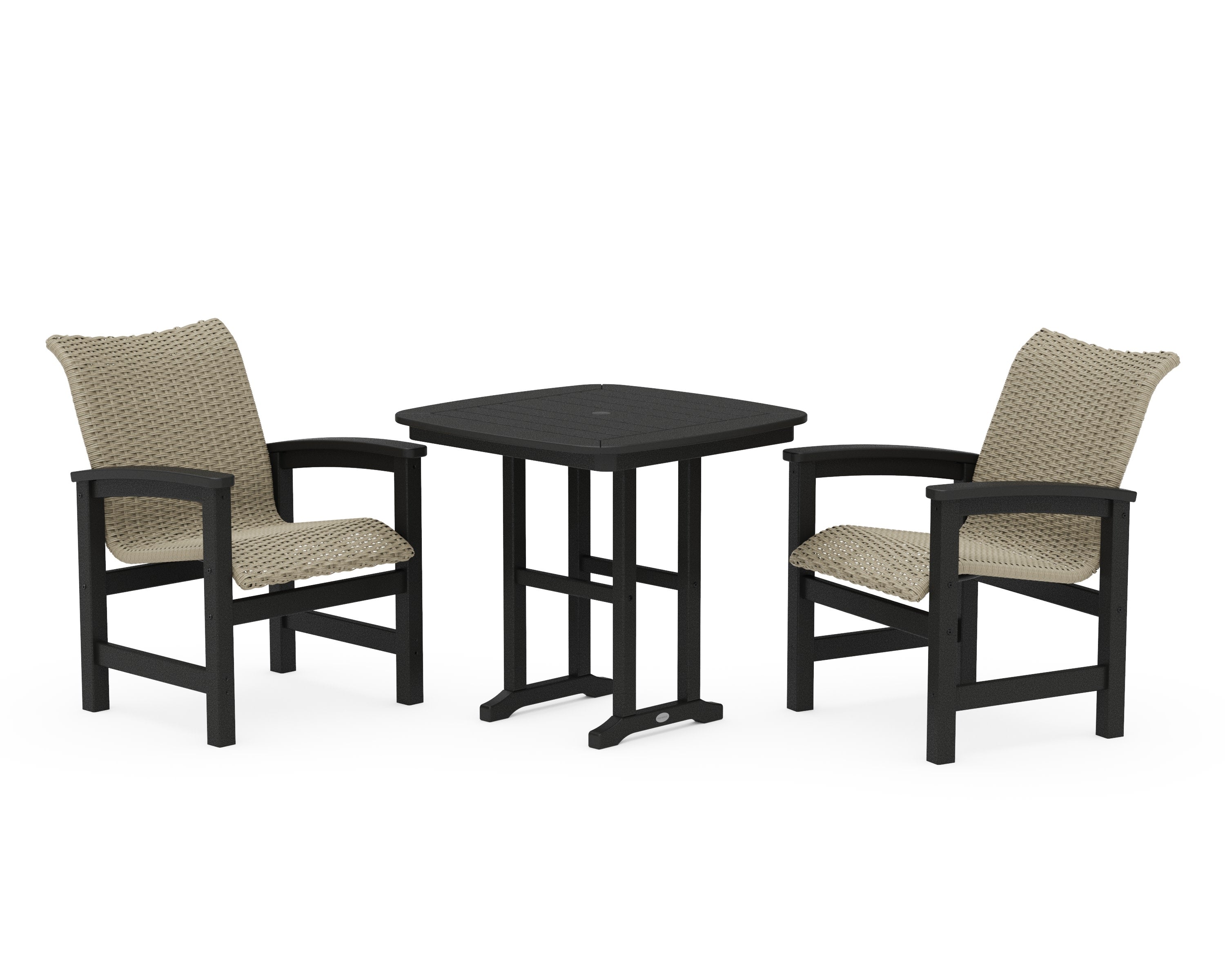 Coastal Woven 3-Piece Dining Set in Black / Dune Grass