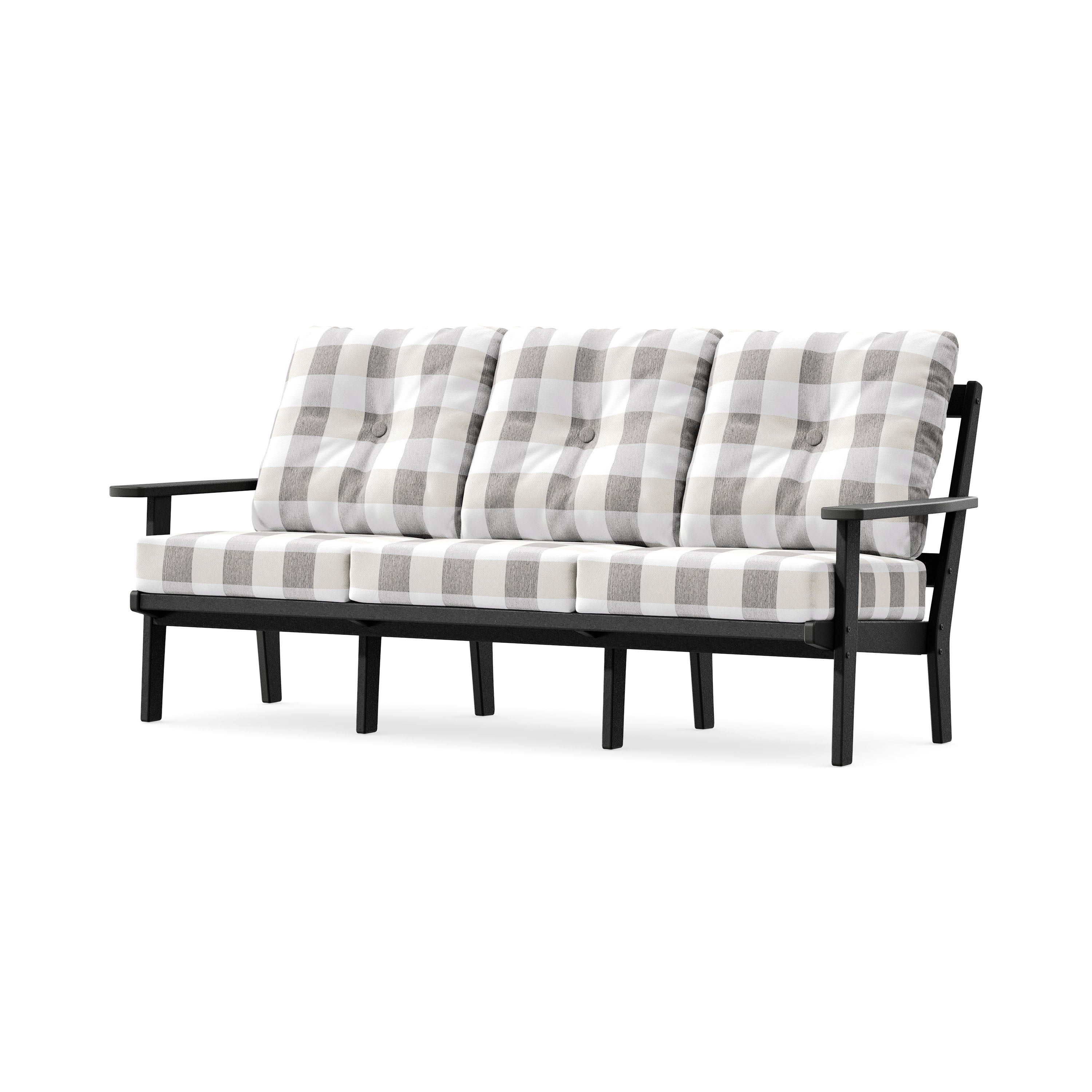 Oxford Deep Seating Sofa in Black / Buffalo Plaid Grey Mist