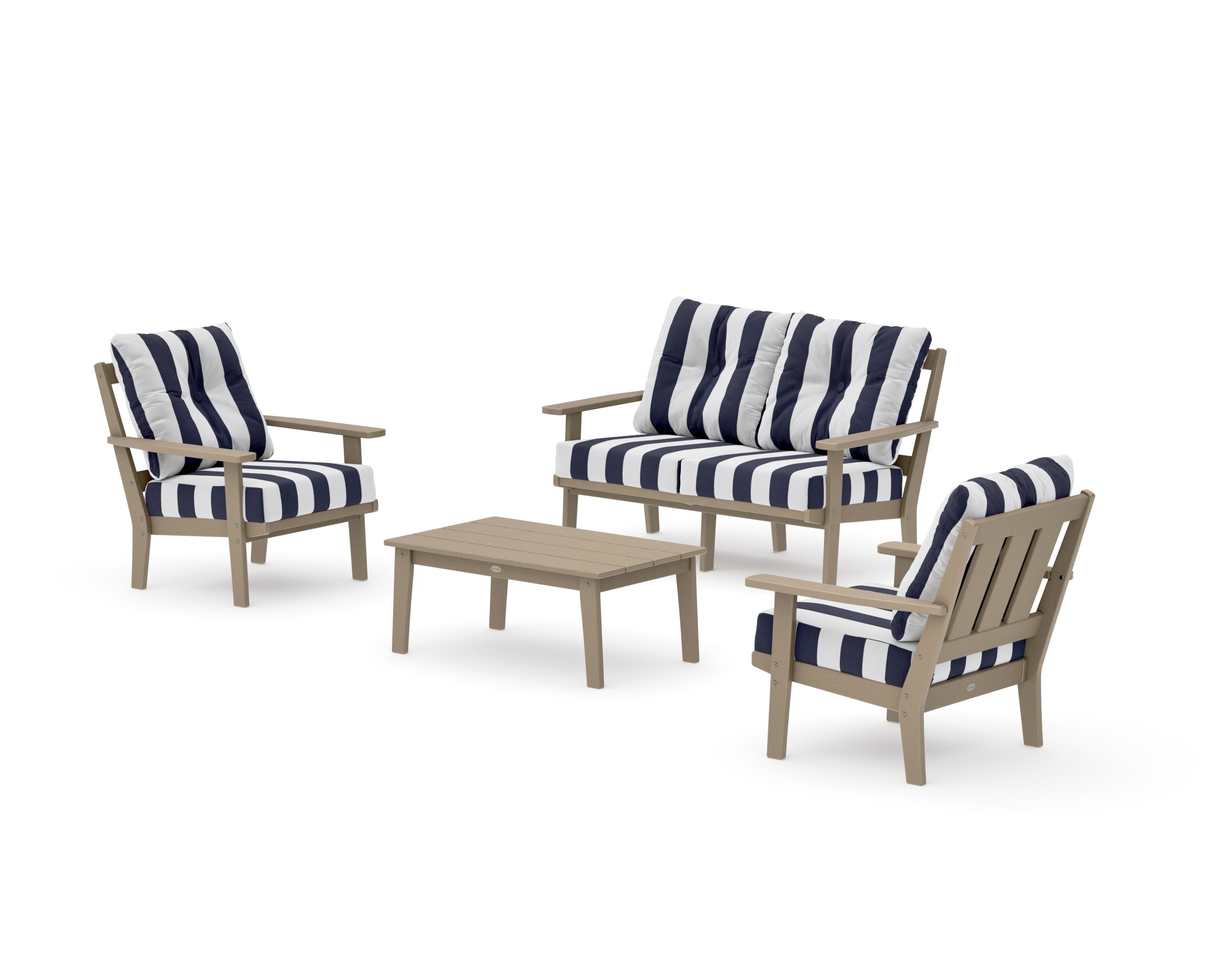 Oxford 4-Piece Deep Seating Set with Loveseat in Vintage Sahara / Cabana Stripe Navy