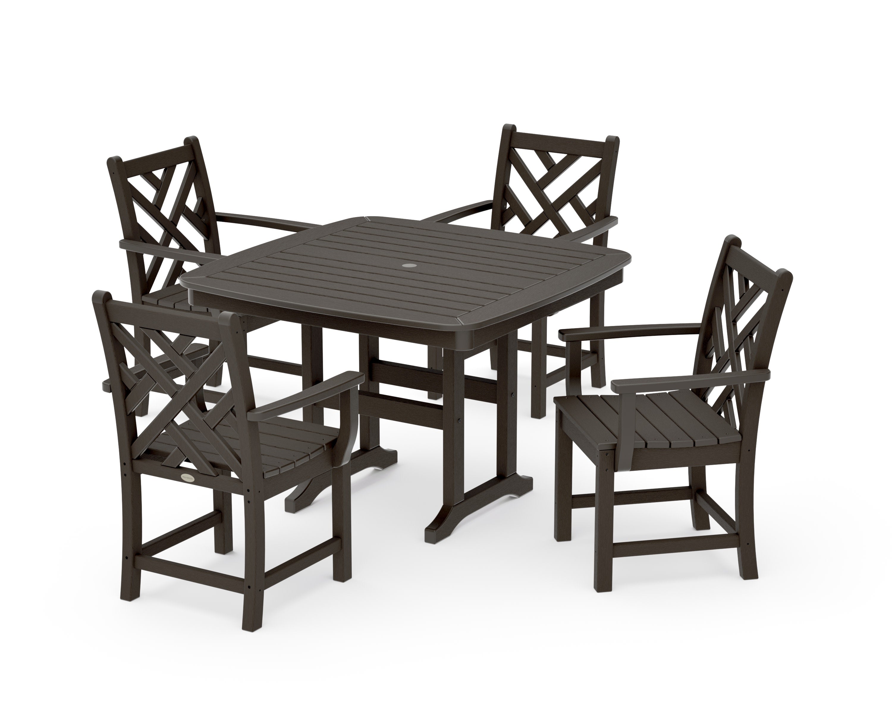 Chippendale 5-Piece Dining Set with Trestle Legs in Vintage Coffee