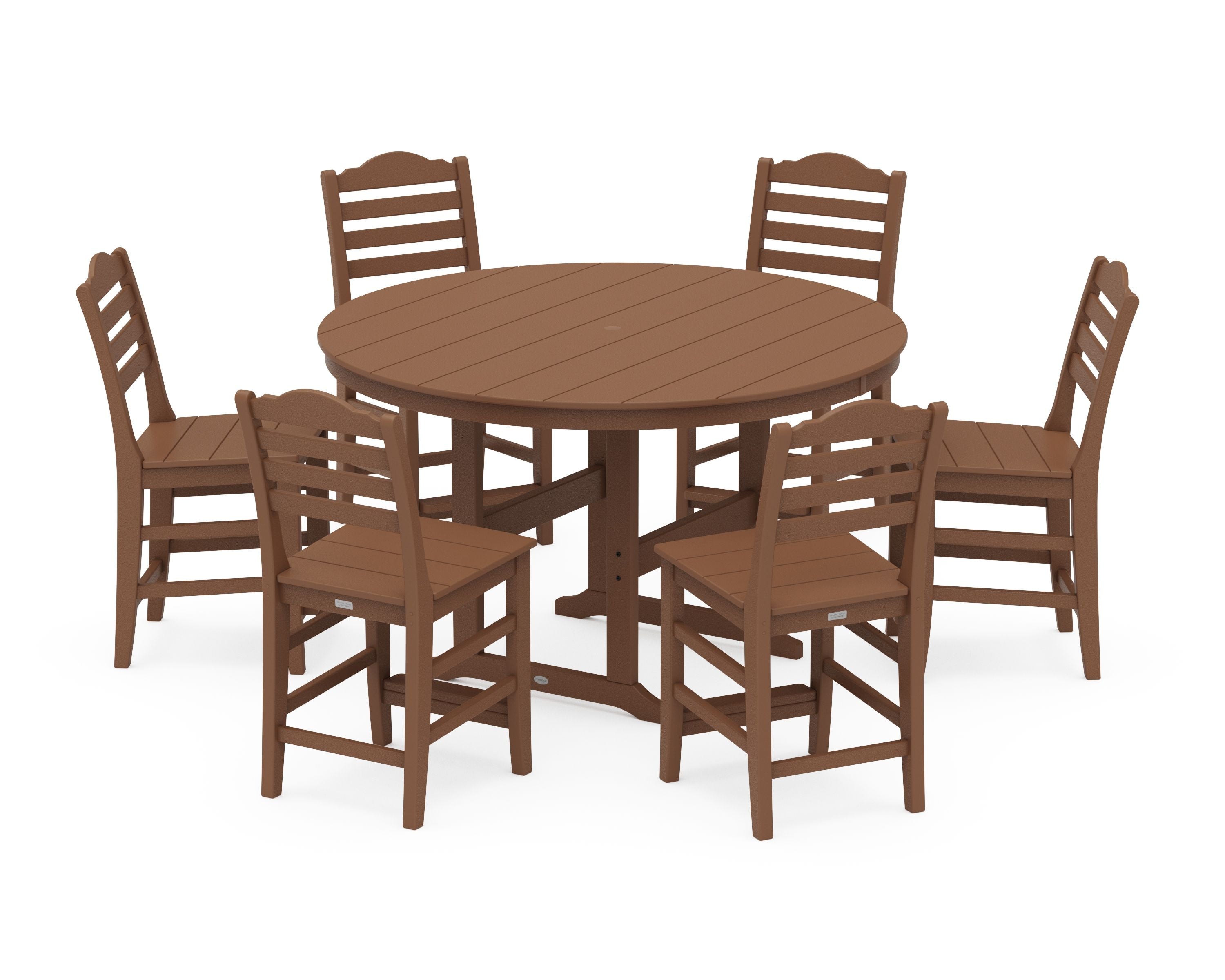 Savannah 7-Piece Farmhouse Side Chair Round Counter Set in Teak