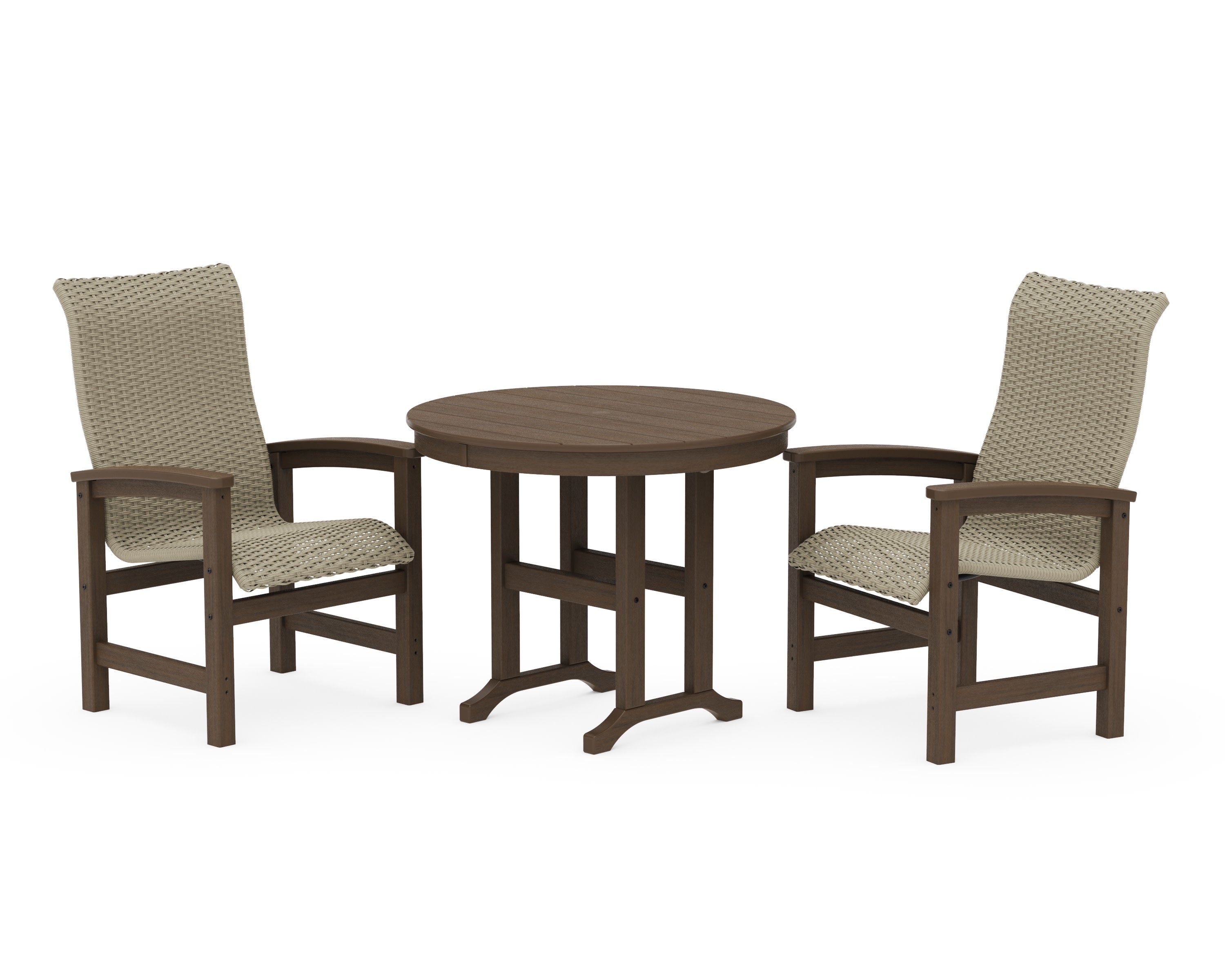 Coastal Woven High-Back 3-Piece Farmhouse Dining Set in Kona / Dune Grass