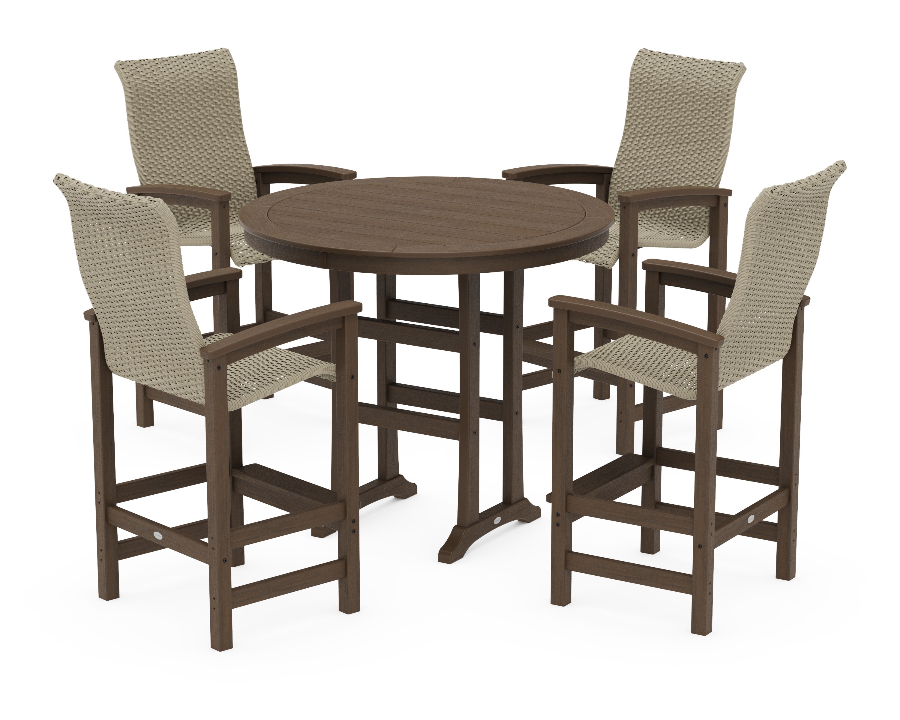 Coastal Woven High-Back 5-Piece Round Bar Set in Kona / Dune Grass